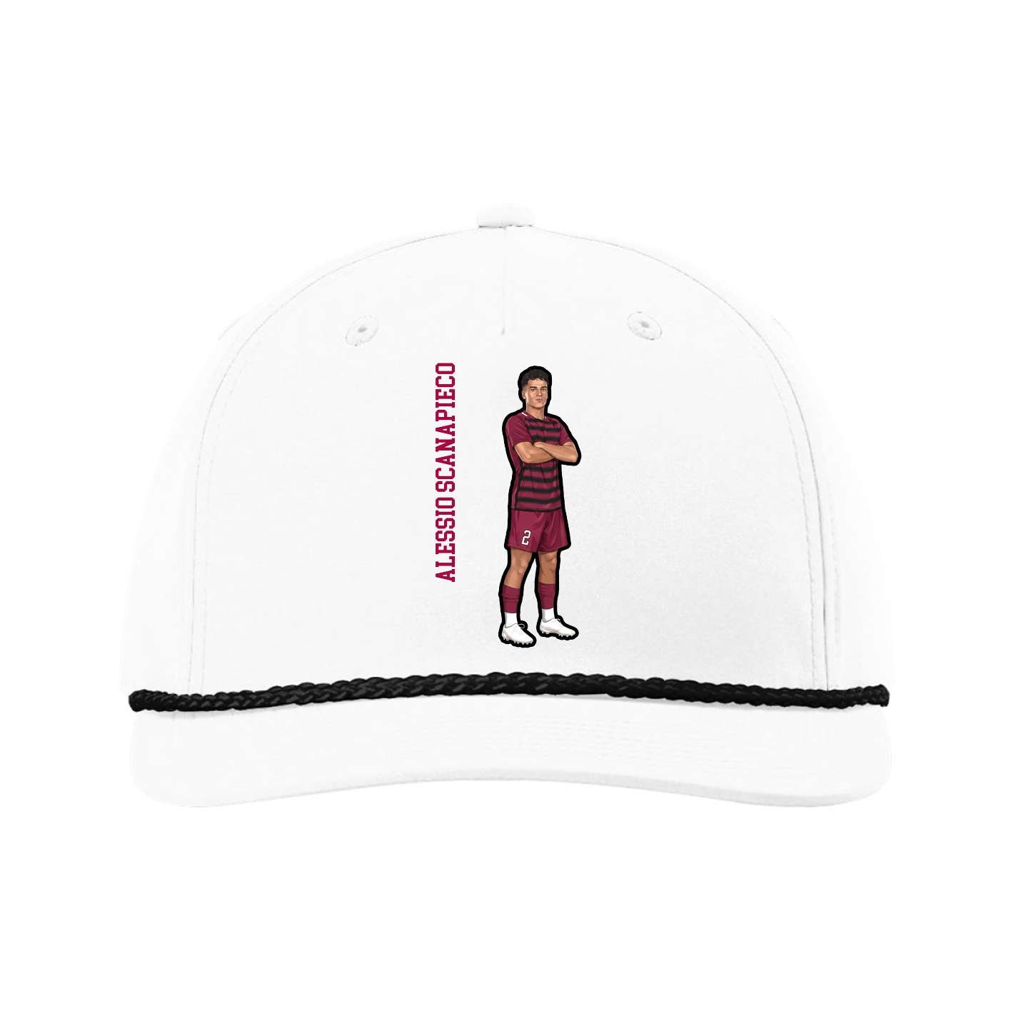 Five-Panel Classic Rope Cap — Name Vertical in White