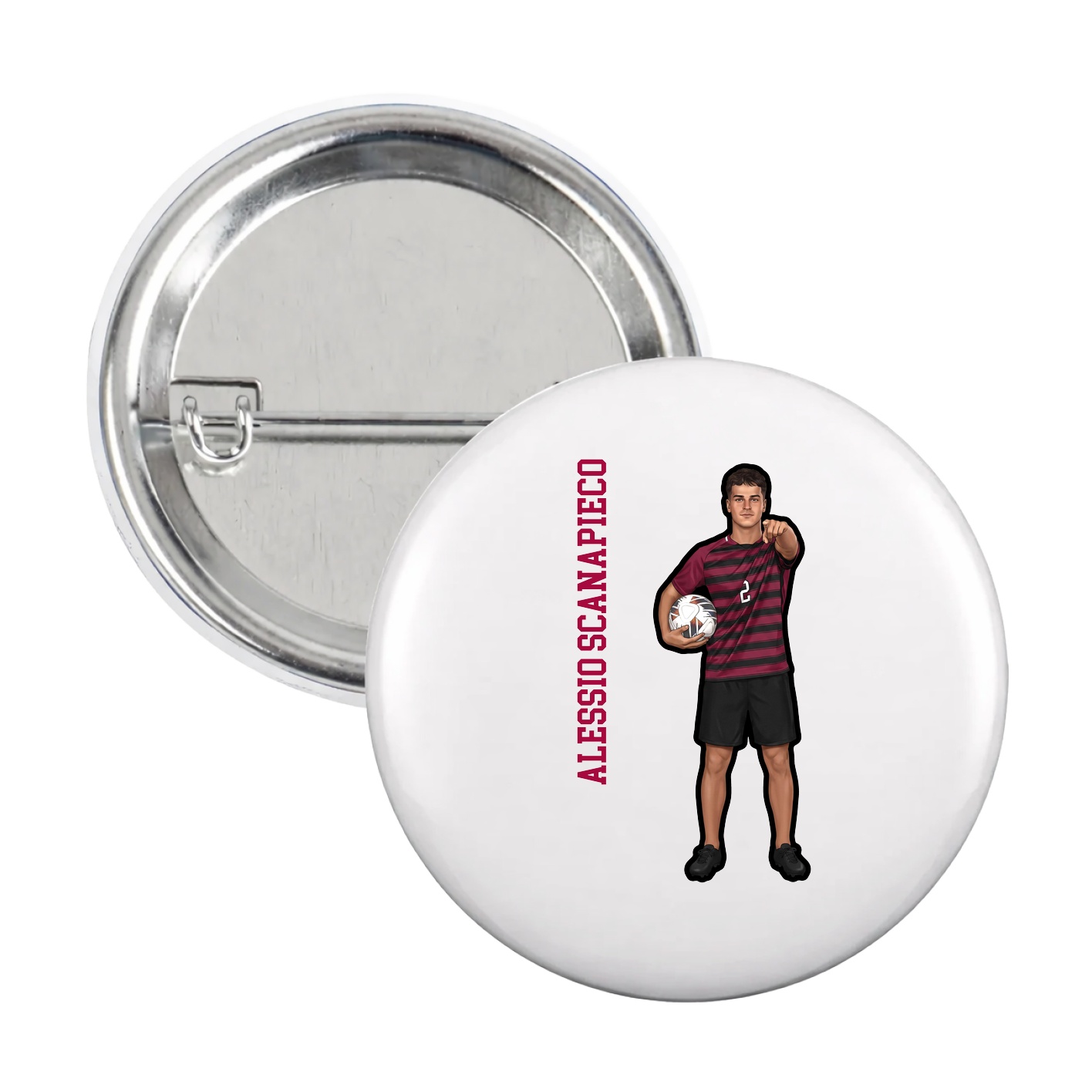 Game Day Button — Name Vertical in White