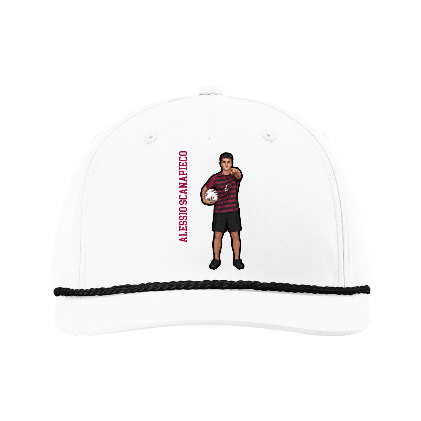 Five-Panel Classic Rope Cap — Name Vertical in White
