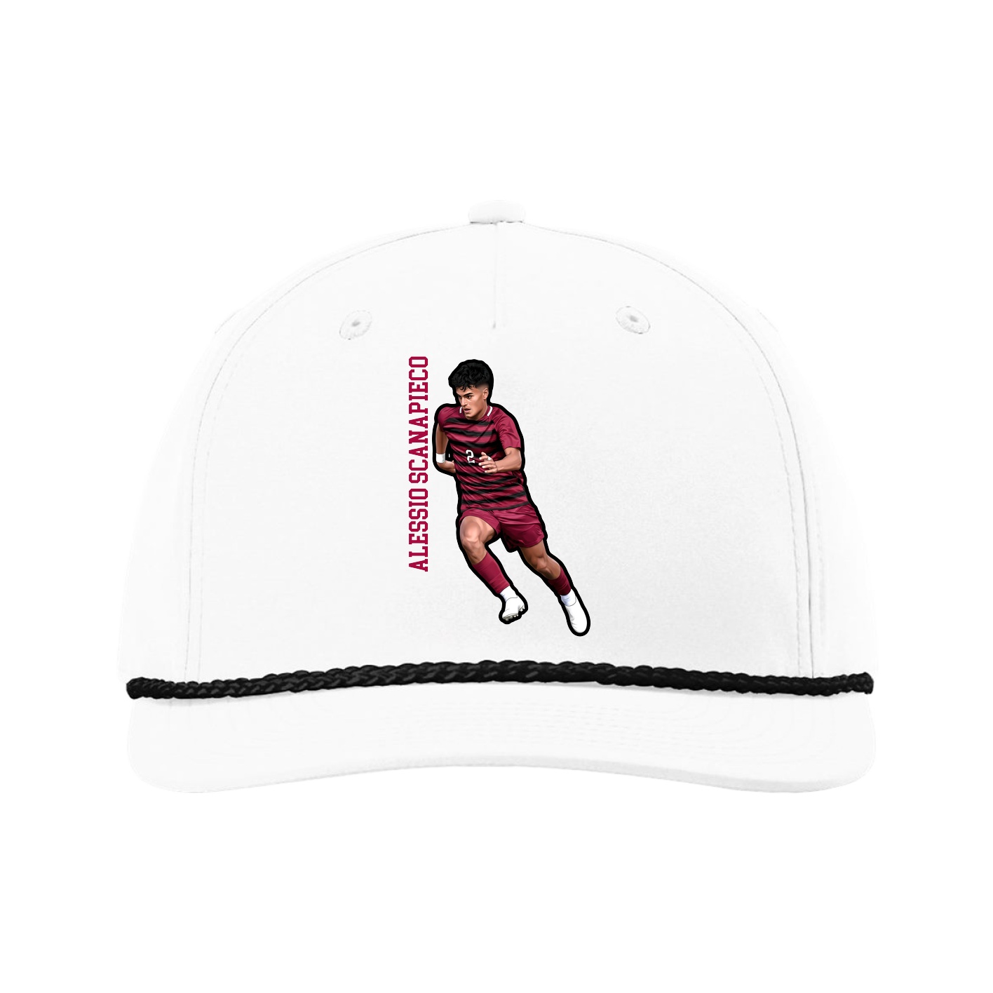 Five-Panel Classic Rope Cap — Name Vertical in White