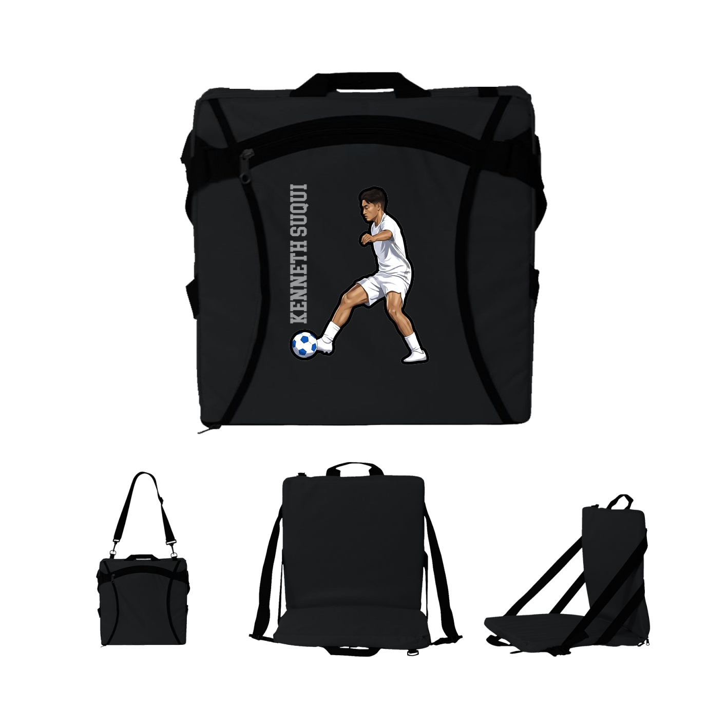 Folding Stadium Seat — Name Vertical in Black