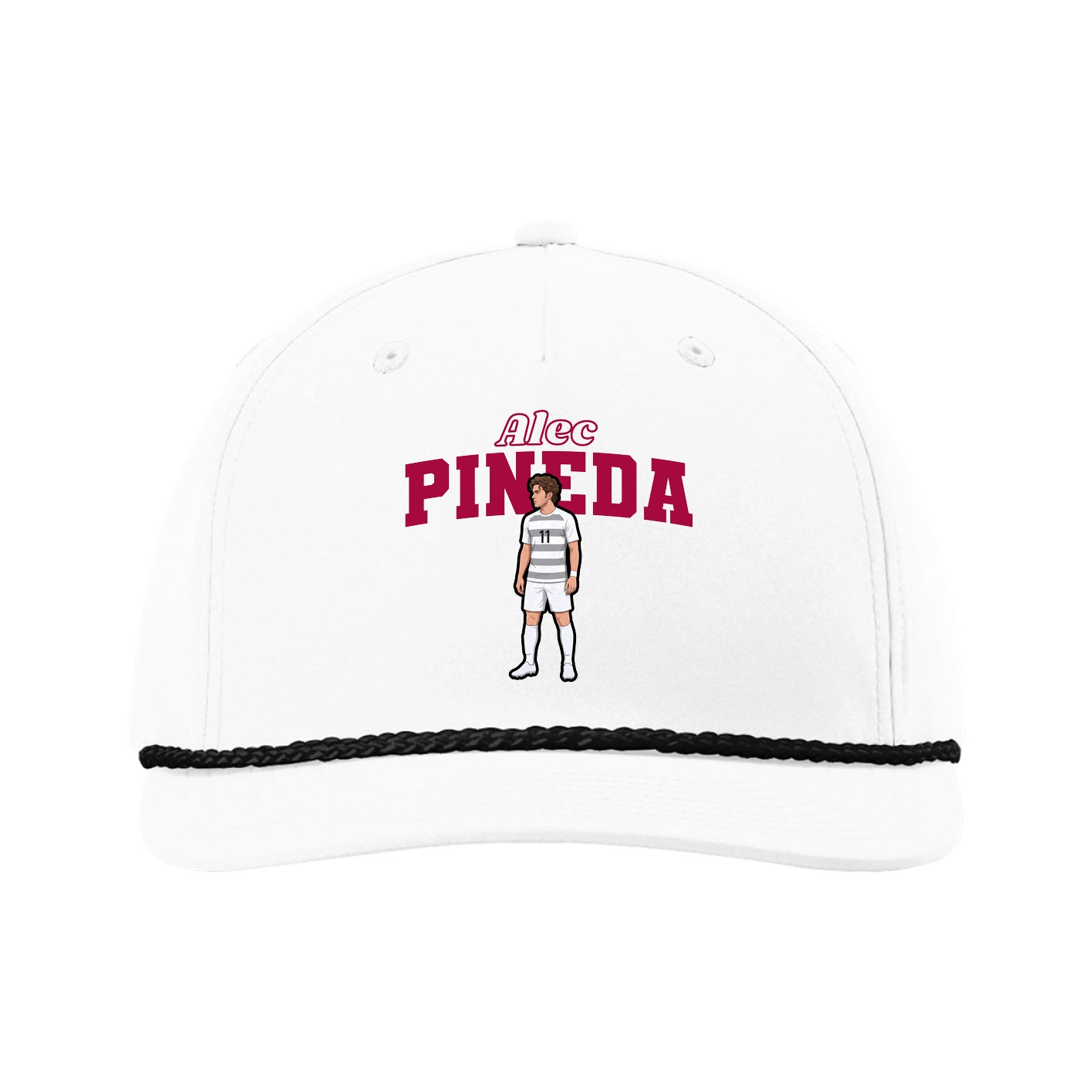 Five-Panel Classic Rope Cap — Name Arch in White