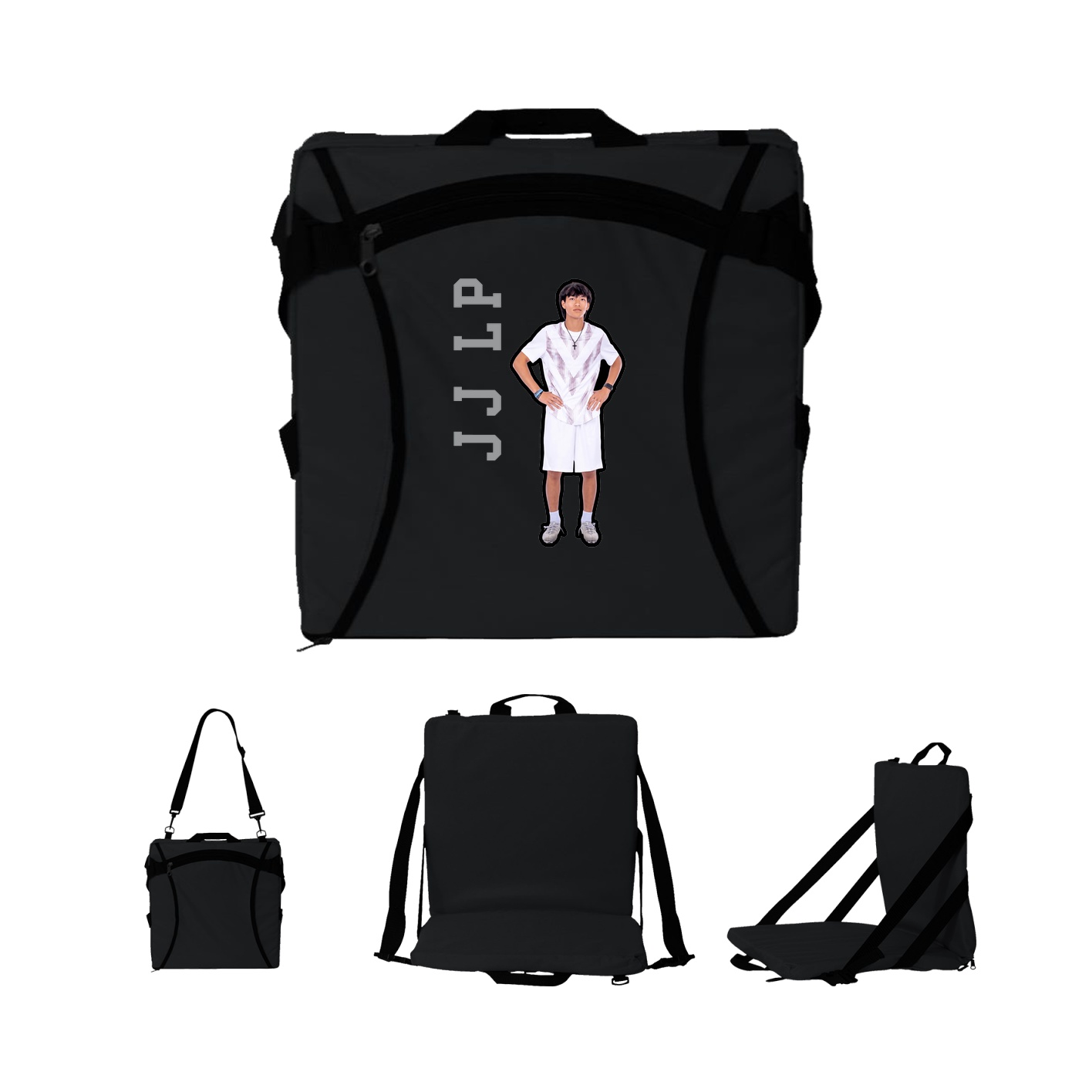 Folding Stadium Seat — Name Vertical in Black