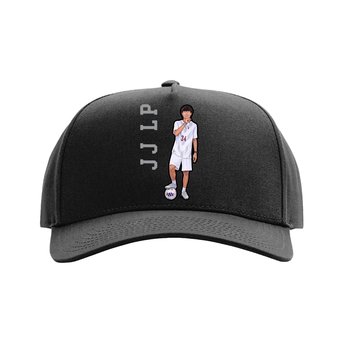 Full Fabric Five-Panel Champ Cap — Name Vertical in Black