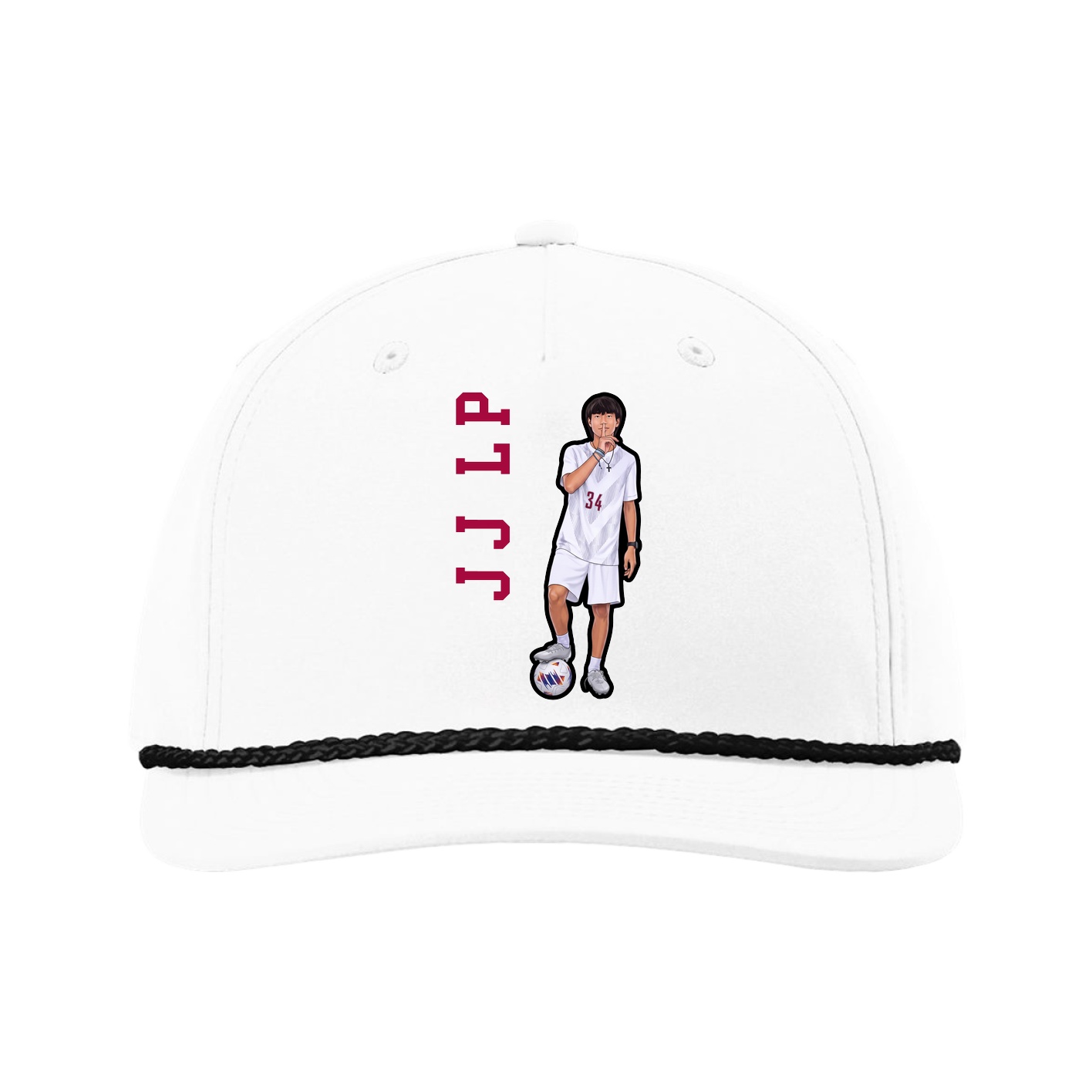 Five-Panel Classic Rope Cap — Name Vertical in White