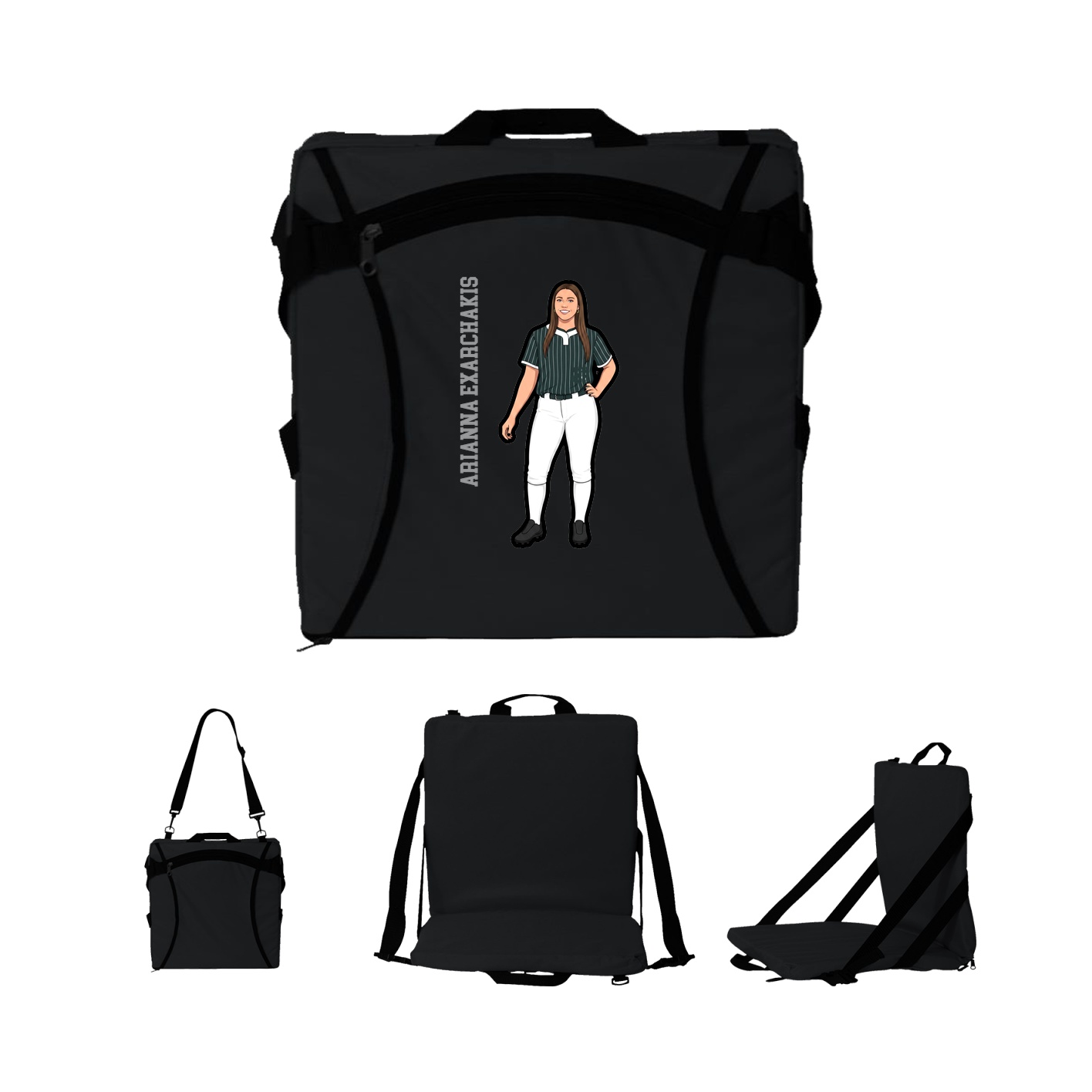 Folding Stadium Seat — Name Vertical in Black