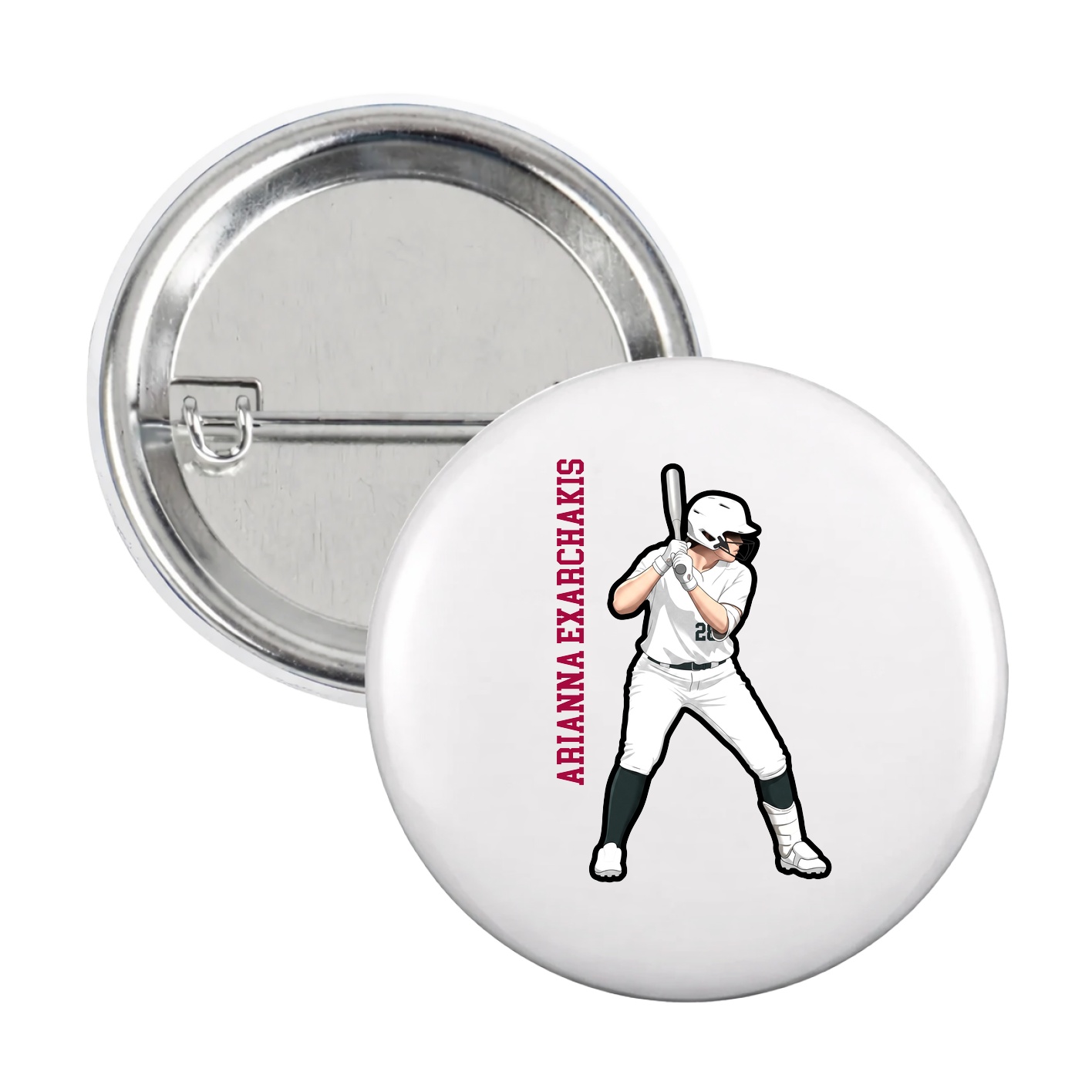 Game Day Button — Name Vertical in White