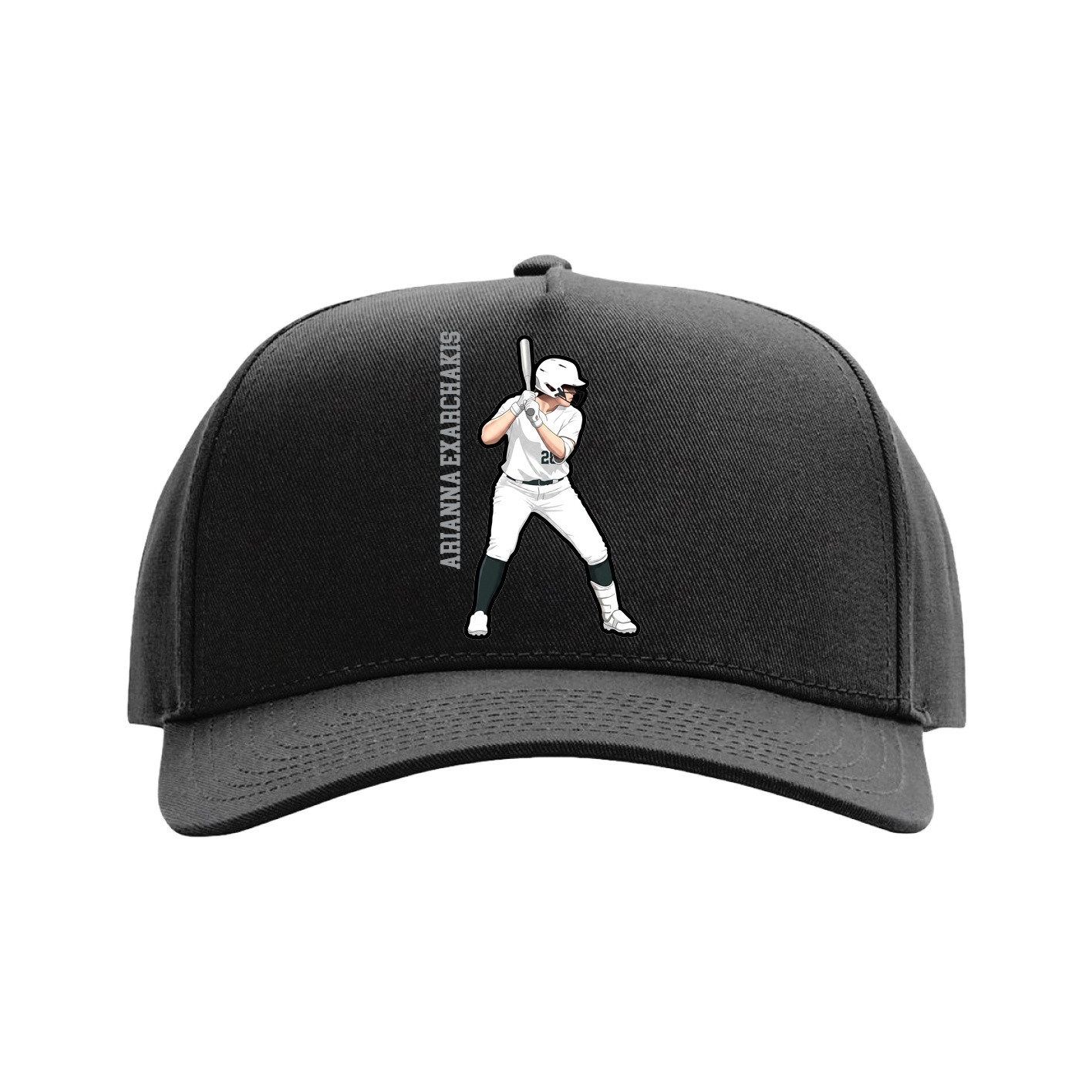Full Fabric Five-Panel Champ Cap — Name Vertical in Black