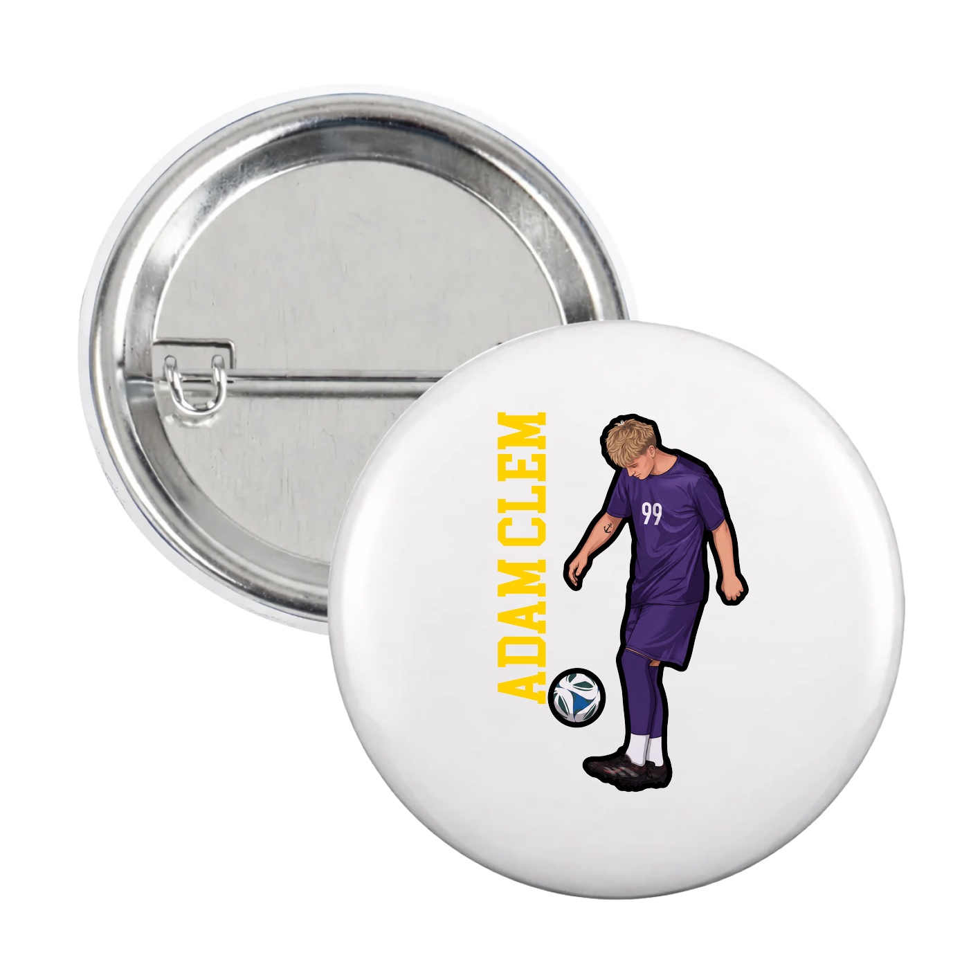 Game Day Button — Name Vertical in White
