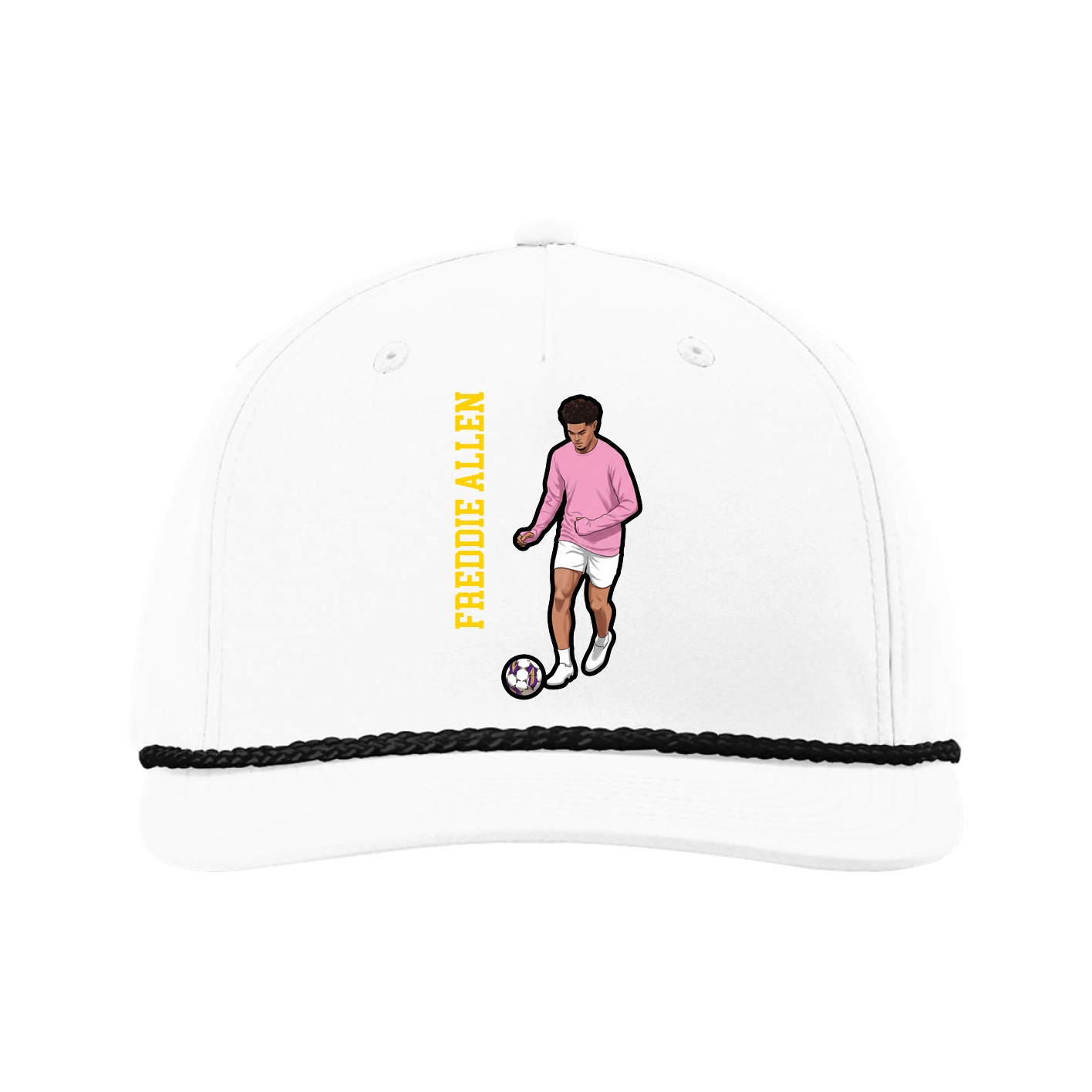 Five-Panel Classic Rope Cap — Name Vertical in White