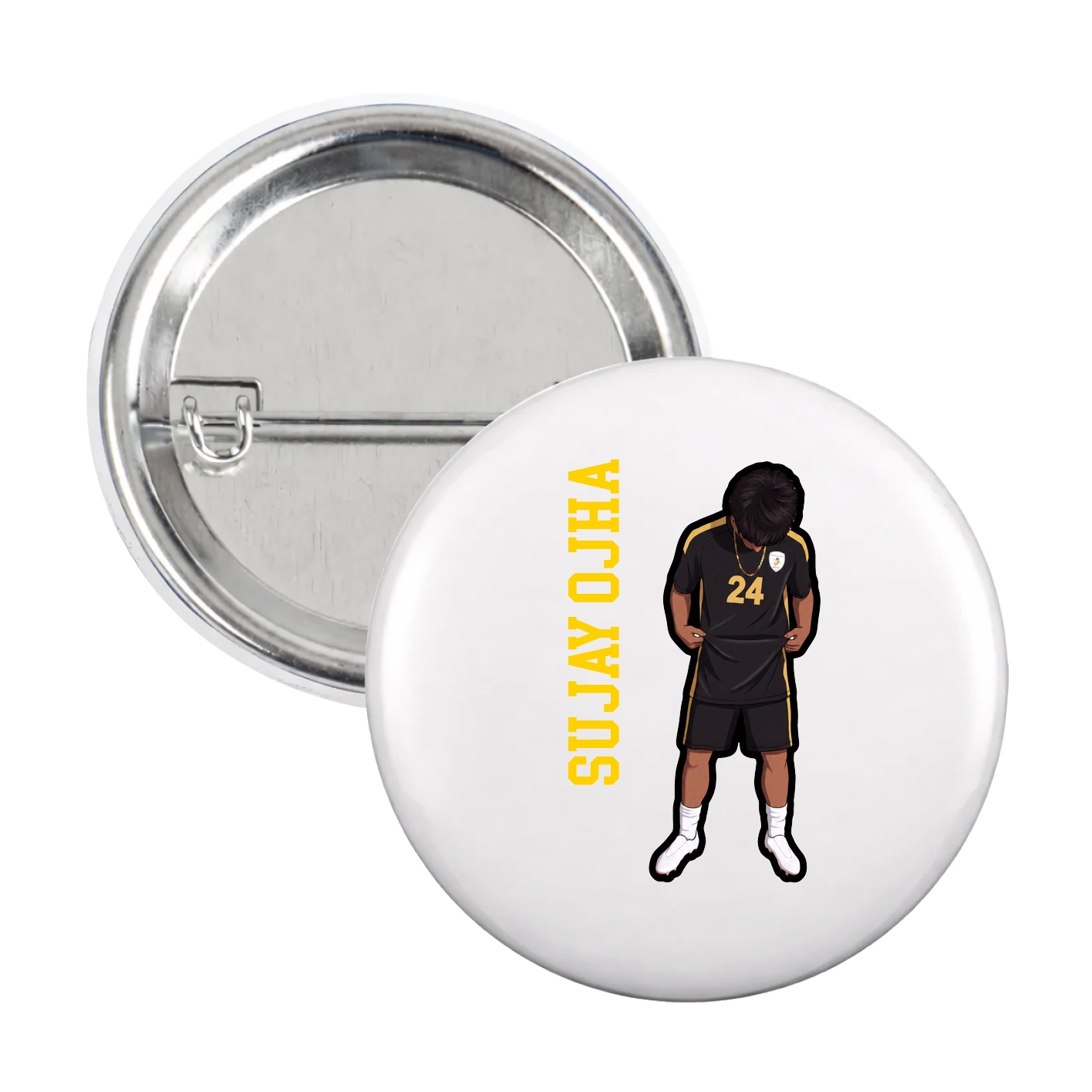 Game Day Button — Name Vertical in White