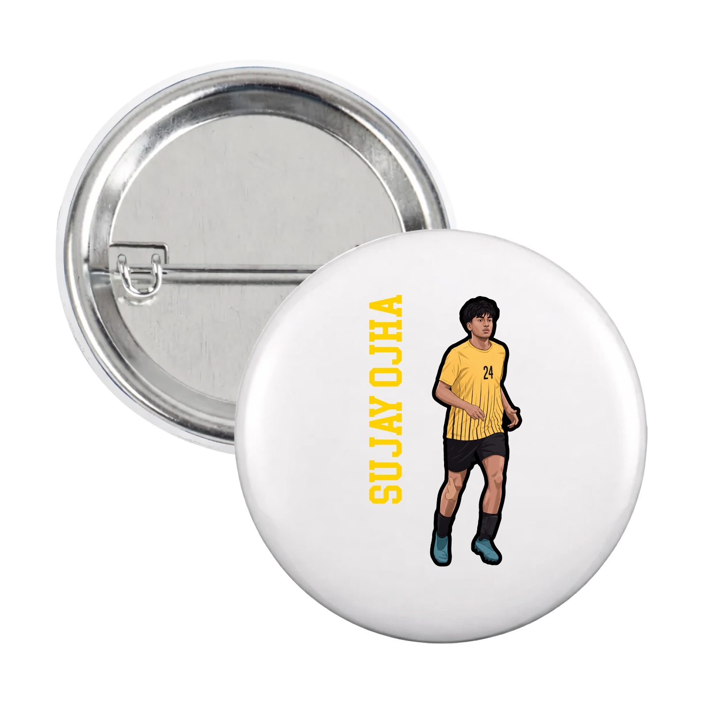 Game Day Button — Name Vertical in White