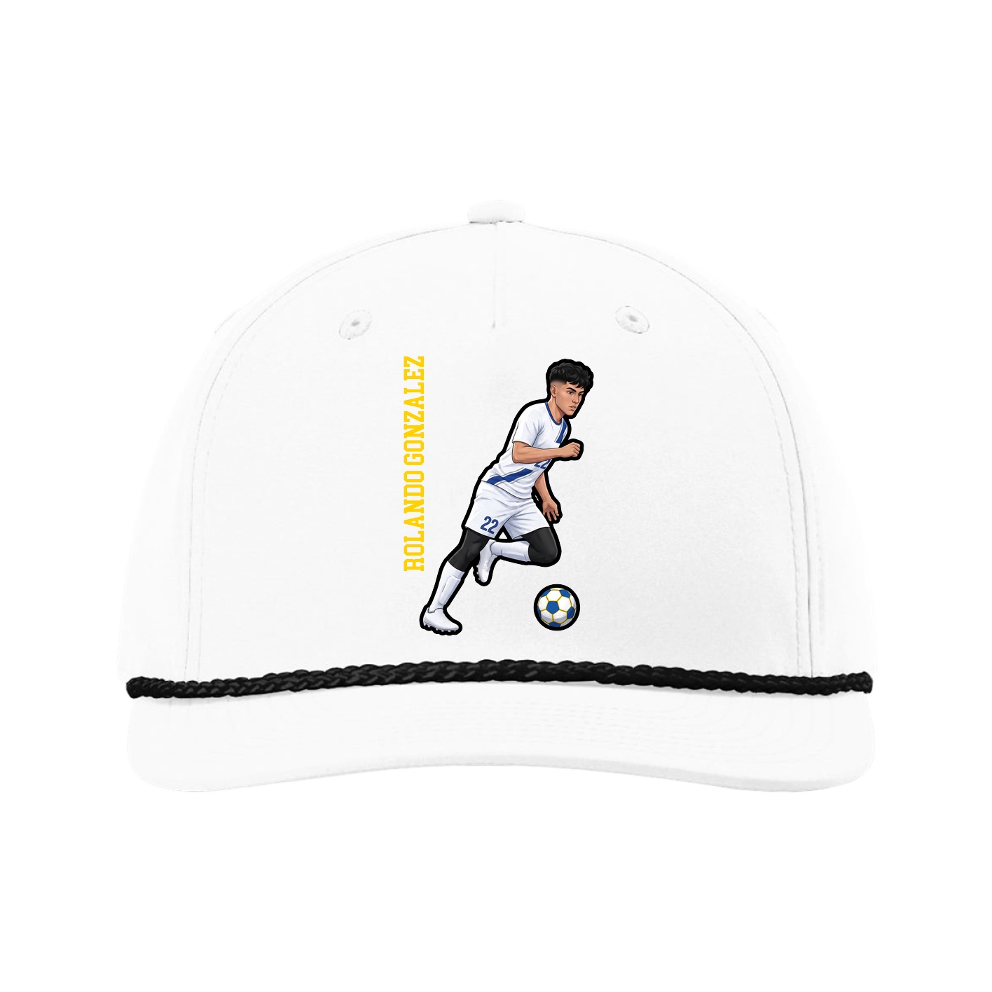 Five-Panel Classic Rope Cap — Name Vertical in White