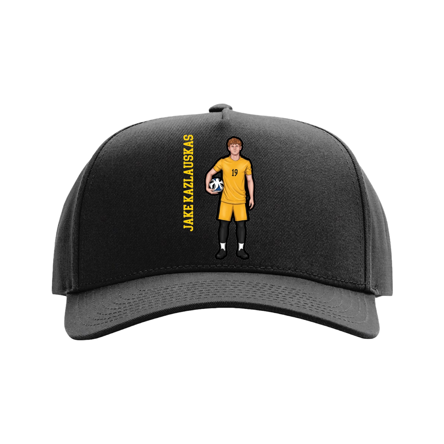 Full Fabric Five-Panel Champ Cap — Name Vertical in Black