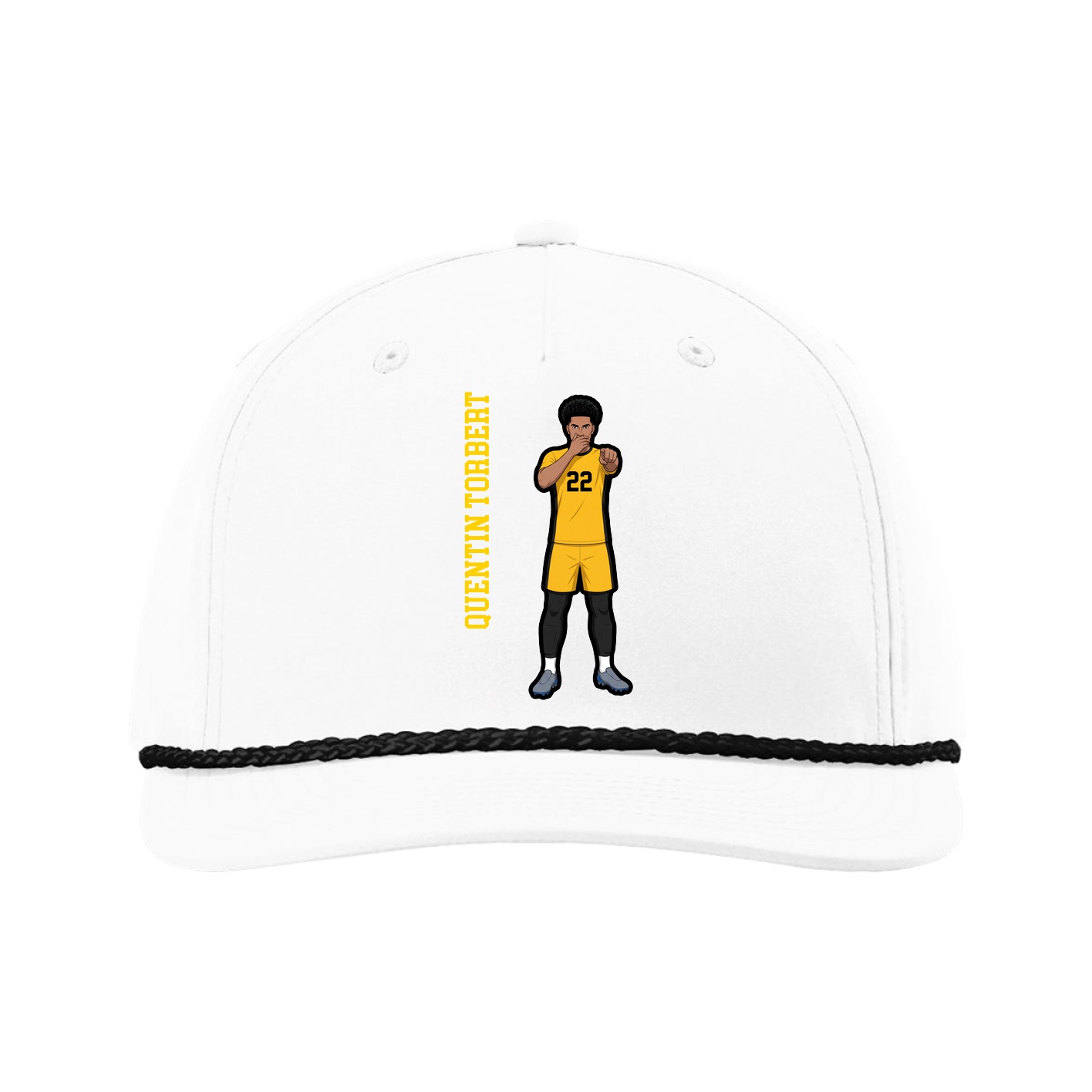 Five-Panel Classic Rope Cap — Name Vertical in White