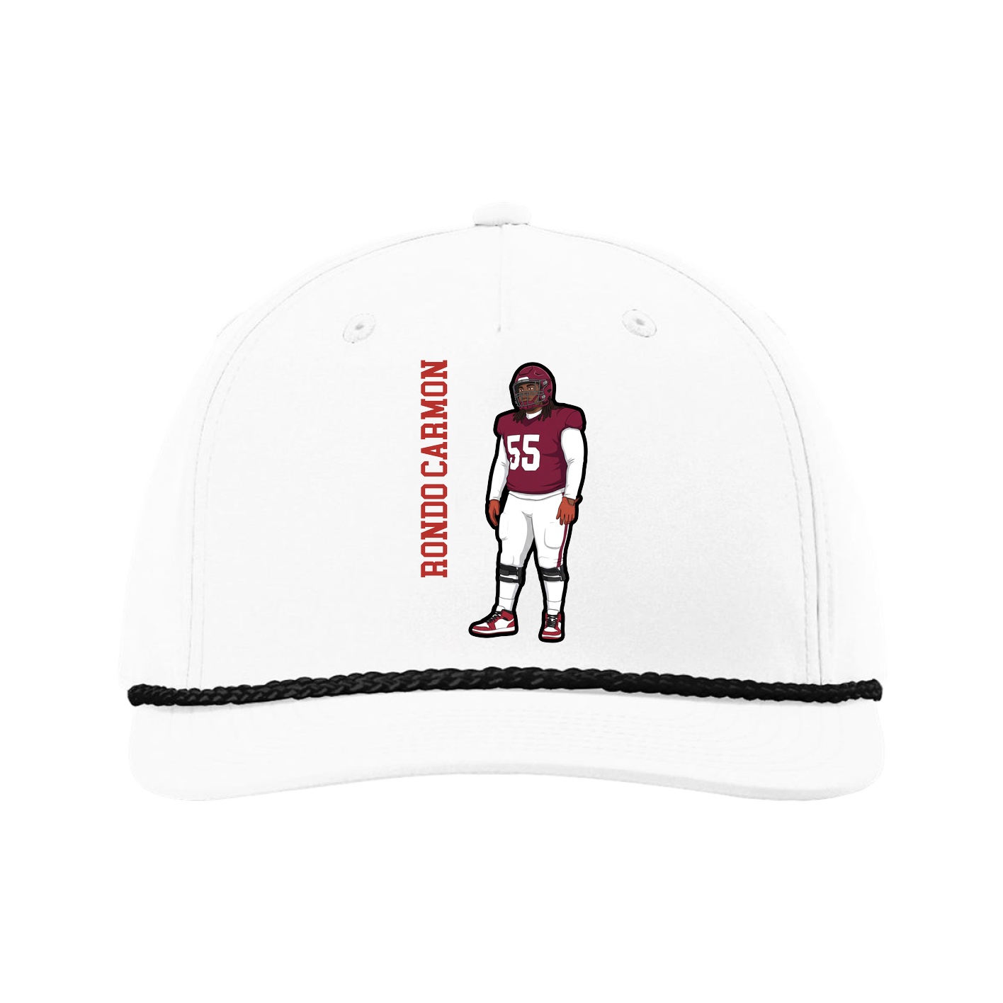 Five-Panel Classic Rope Cap — Name Vertical in White