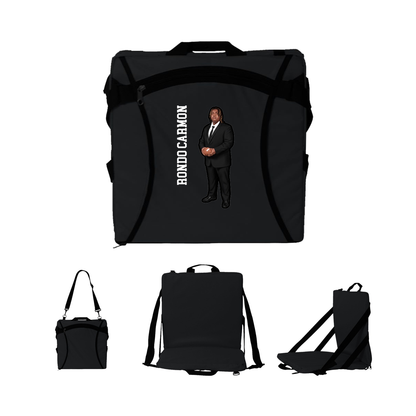 Folding Stadium Seat — Name Vertical in Black