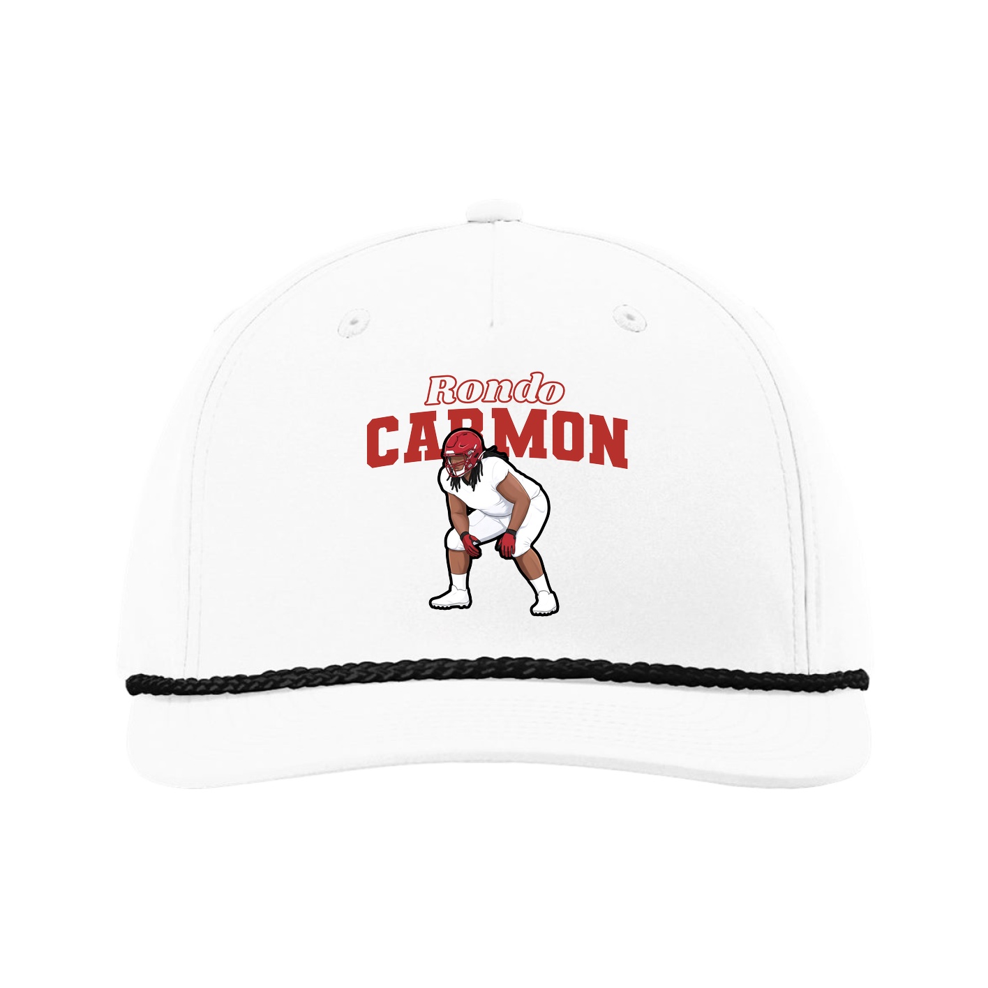 Five-Panel Classic Rope Cap — Name Arch in White