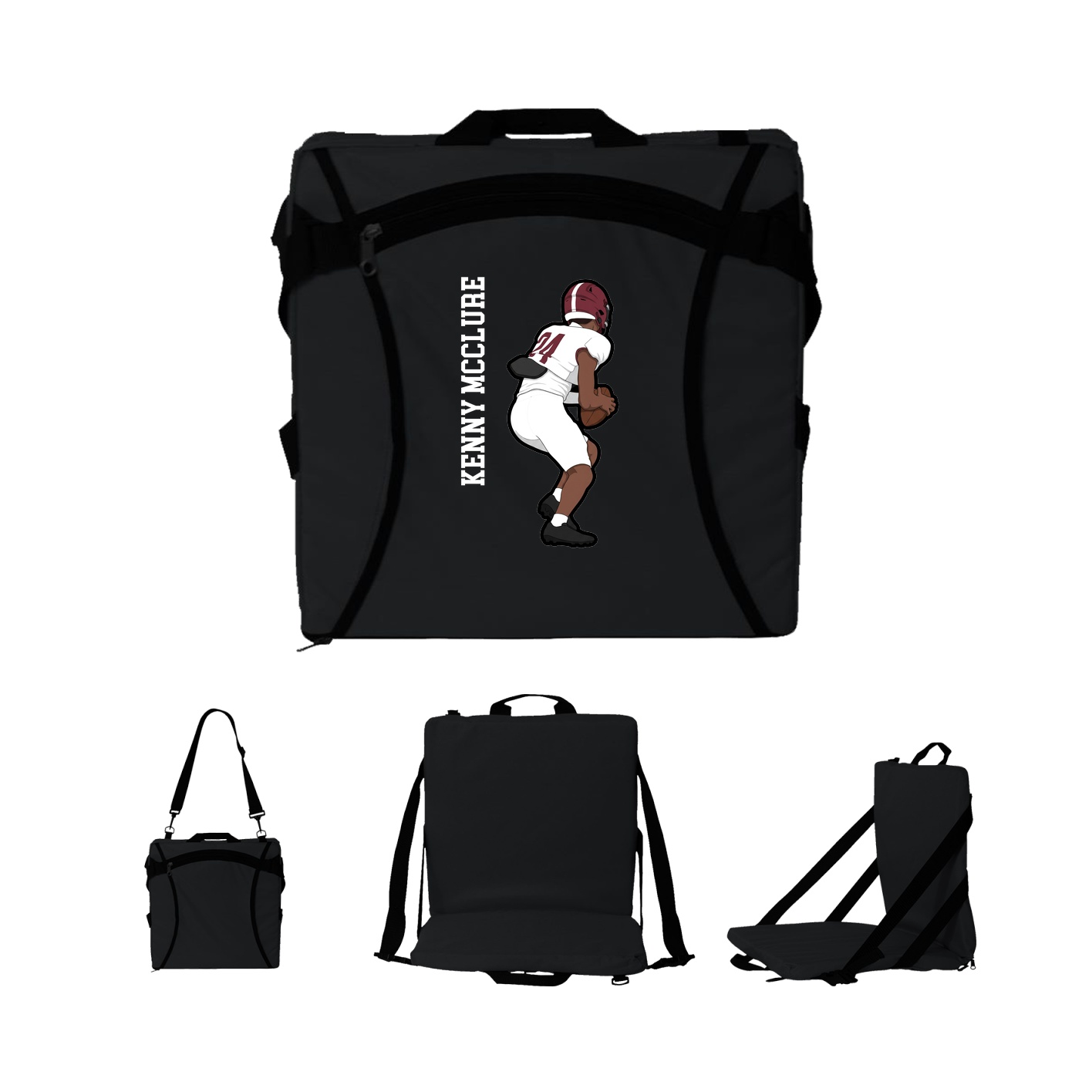 Folding Stadium Seat — Name Vertical in Black