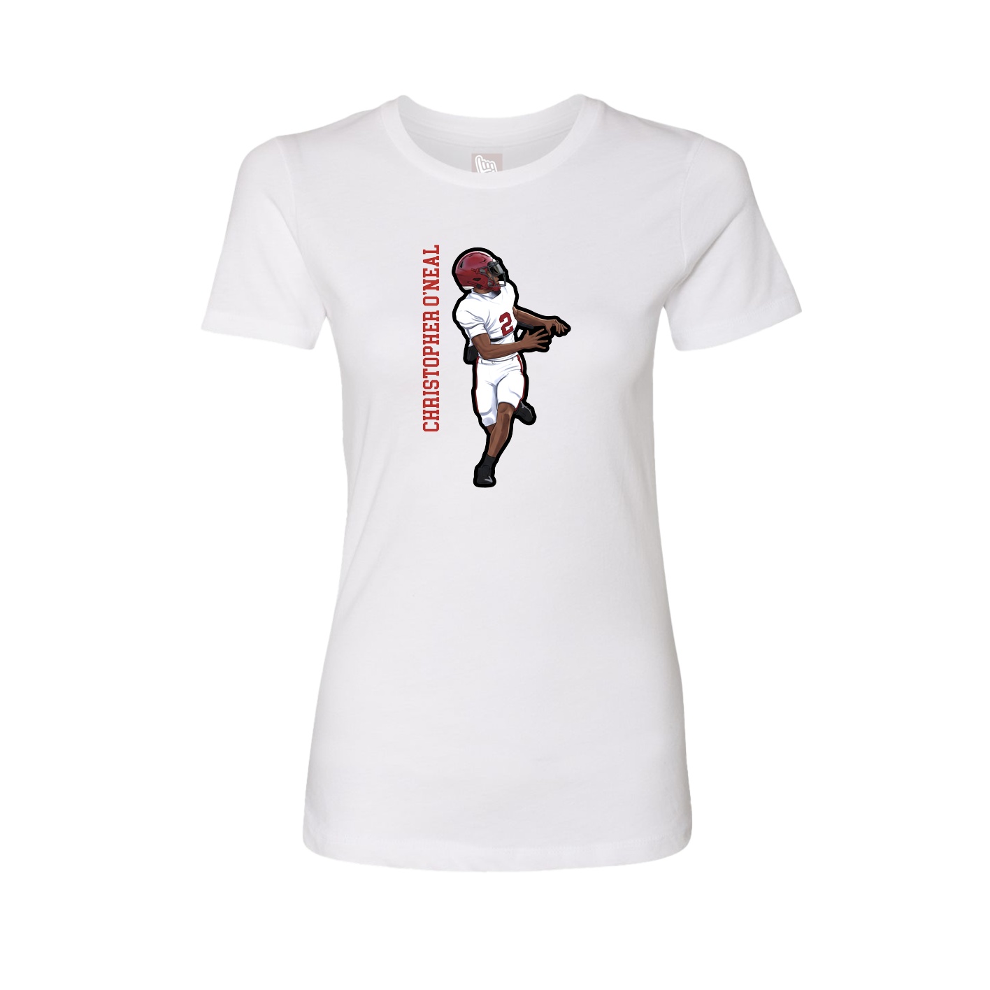 Fitted Women's Tee — Name Vertical in White