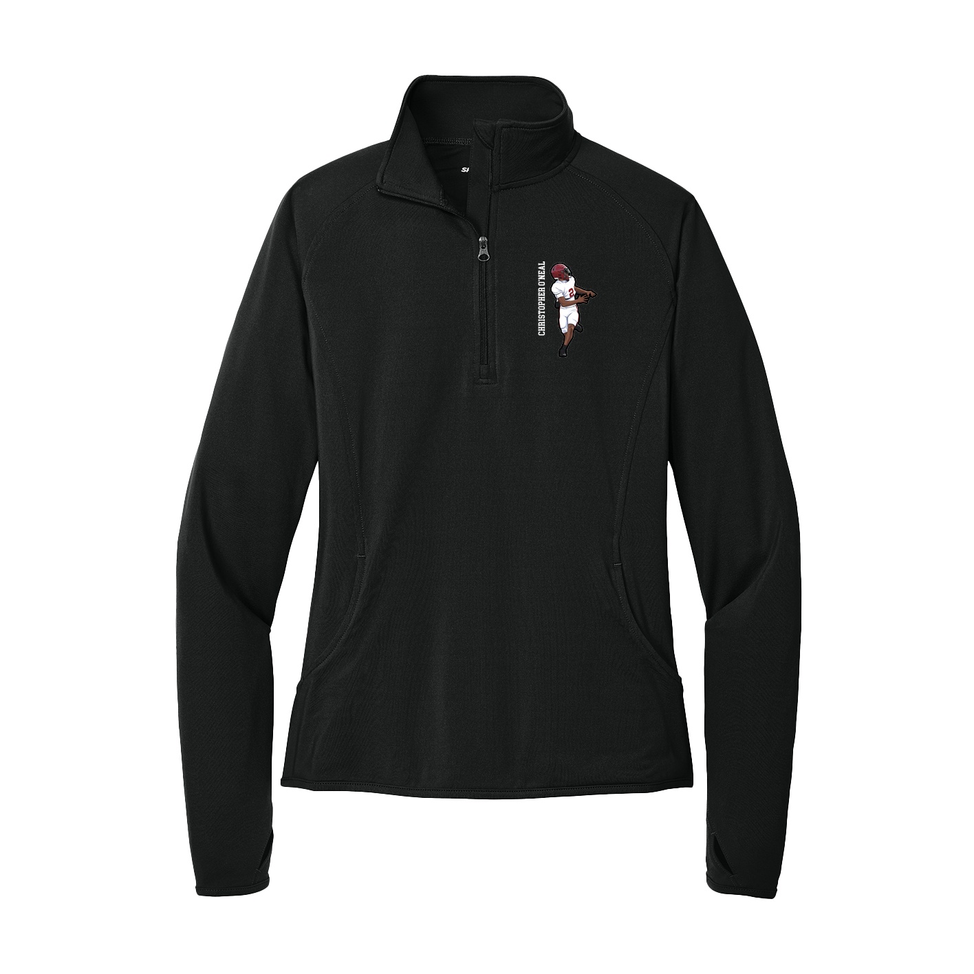 Women's Q-Zip Pullover — Name Vertical in Black