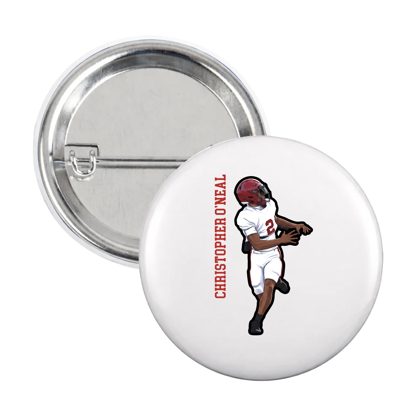 Game Day Button — Name Vertical in White