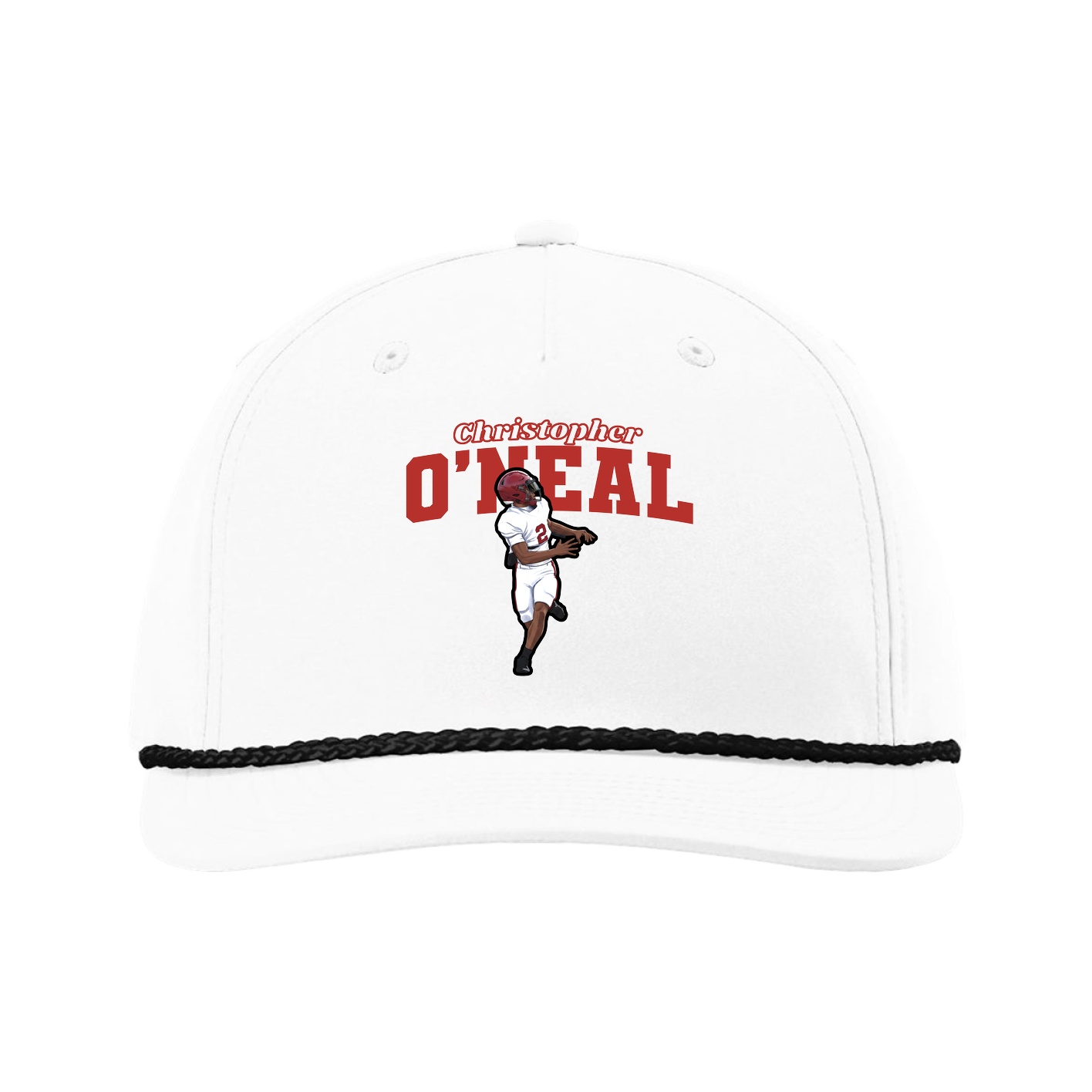 Five-Panel Classic Rope Cap — Name Arch in White