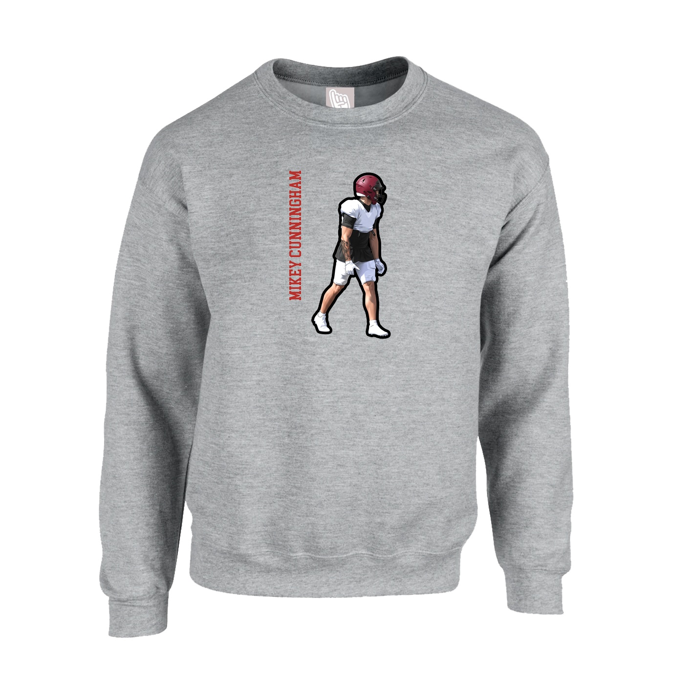 Fleece Crew — Name Vertical in Grey