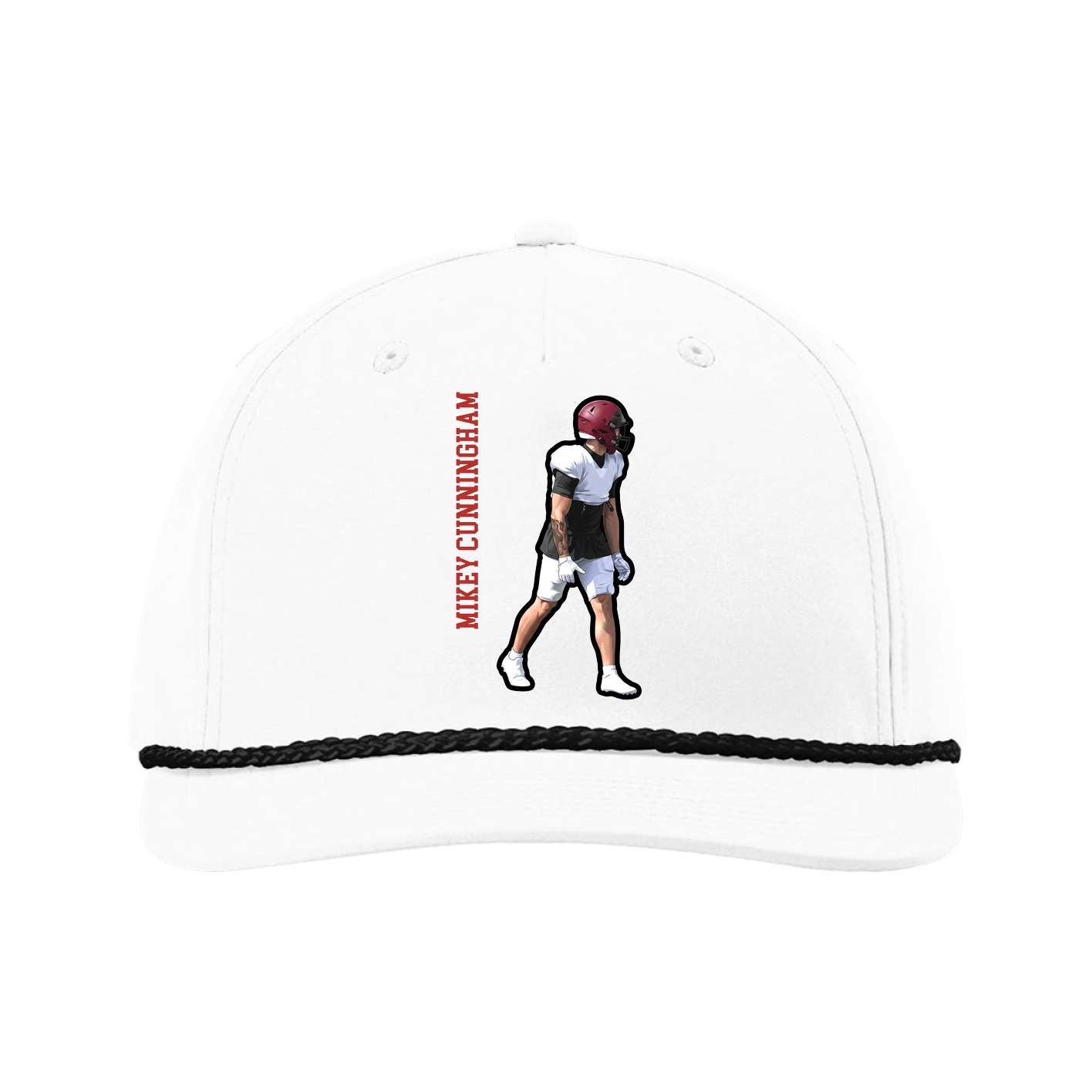 Five-Panel Classic Rope Cap — Name Vertical in White