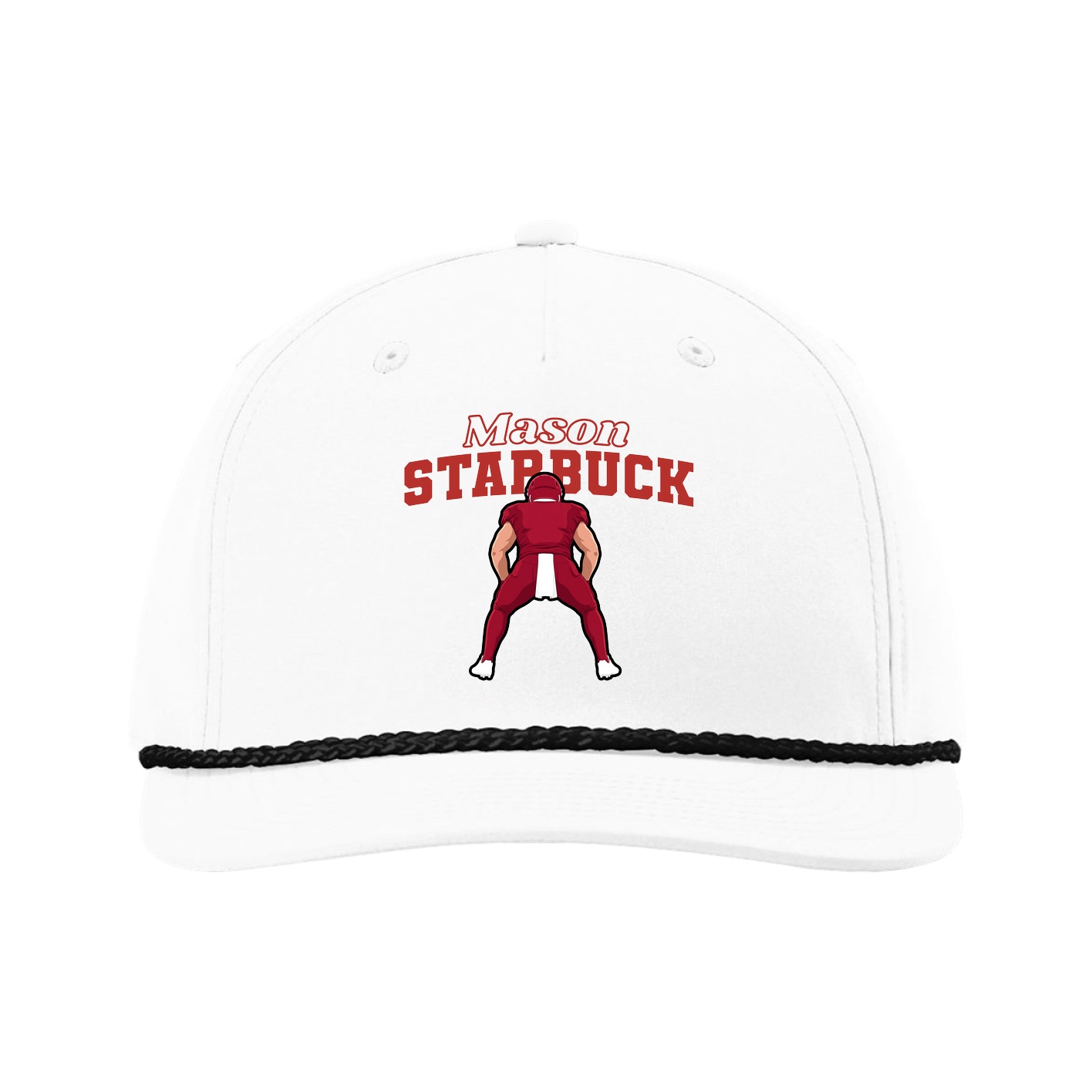 Five-Panel Classic Rope Cap — Name Arch in White