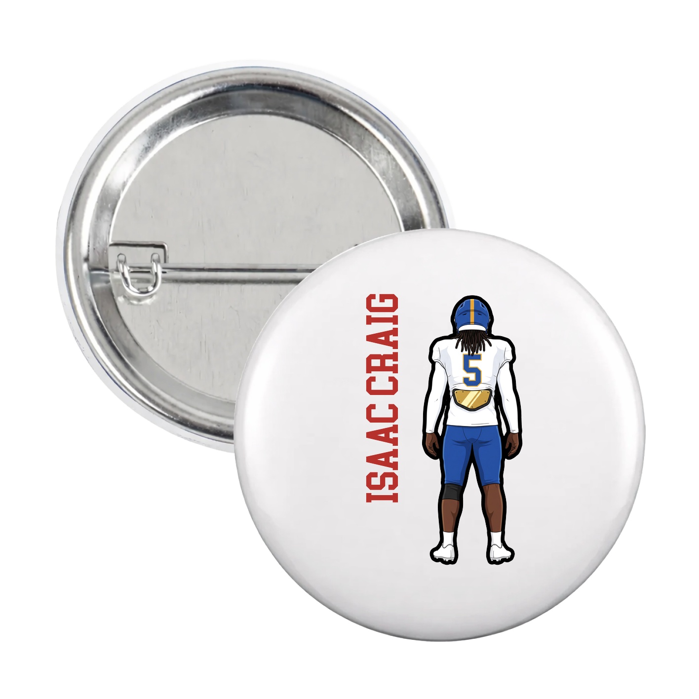 Game Day Button — Name Vertical in White