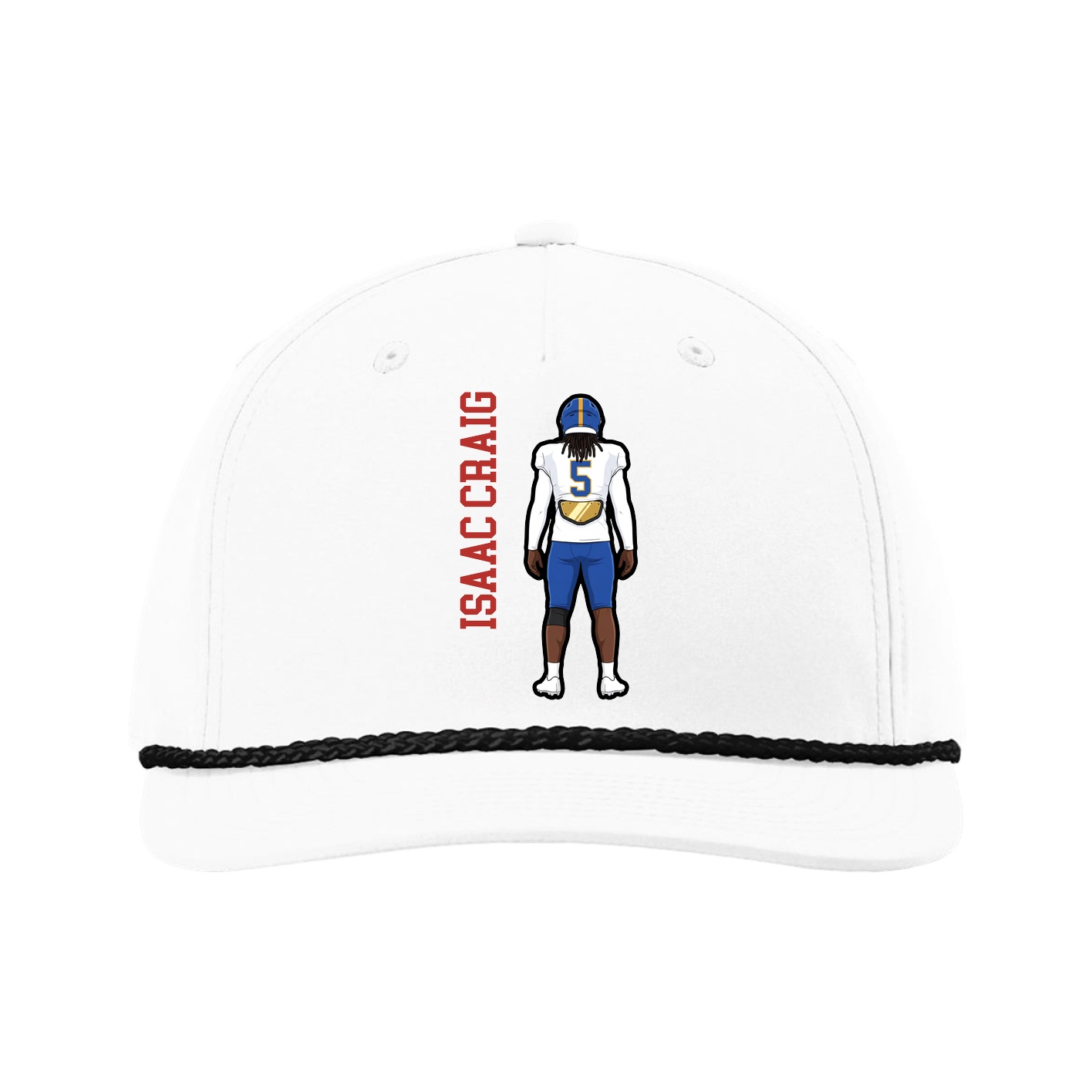 Five-Panel Classic Rope Cap — Name Vertical in White