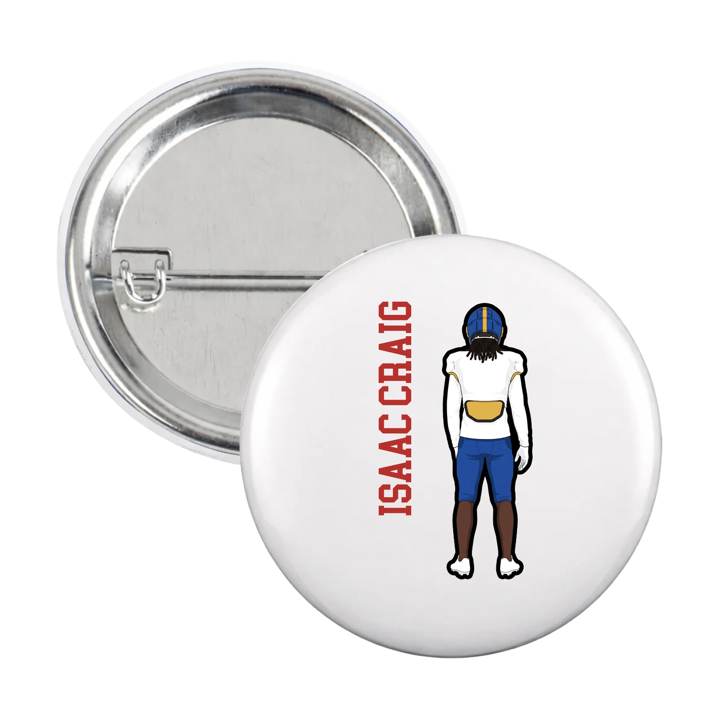 Game Day Button — Name Vertical in White