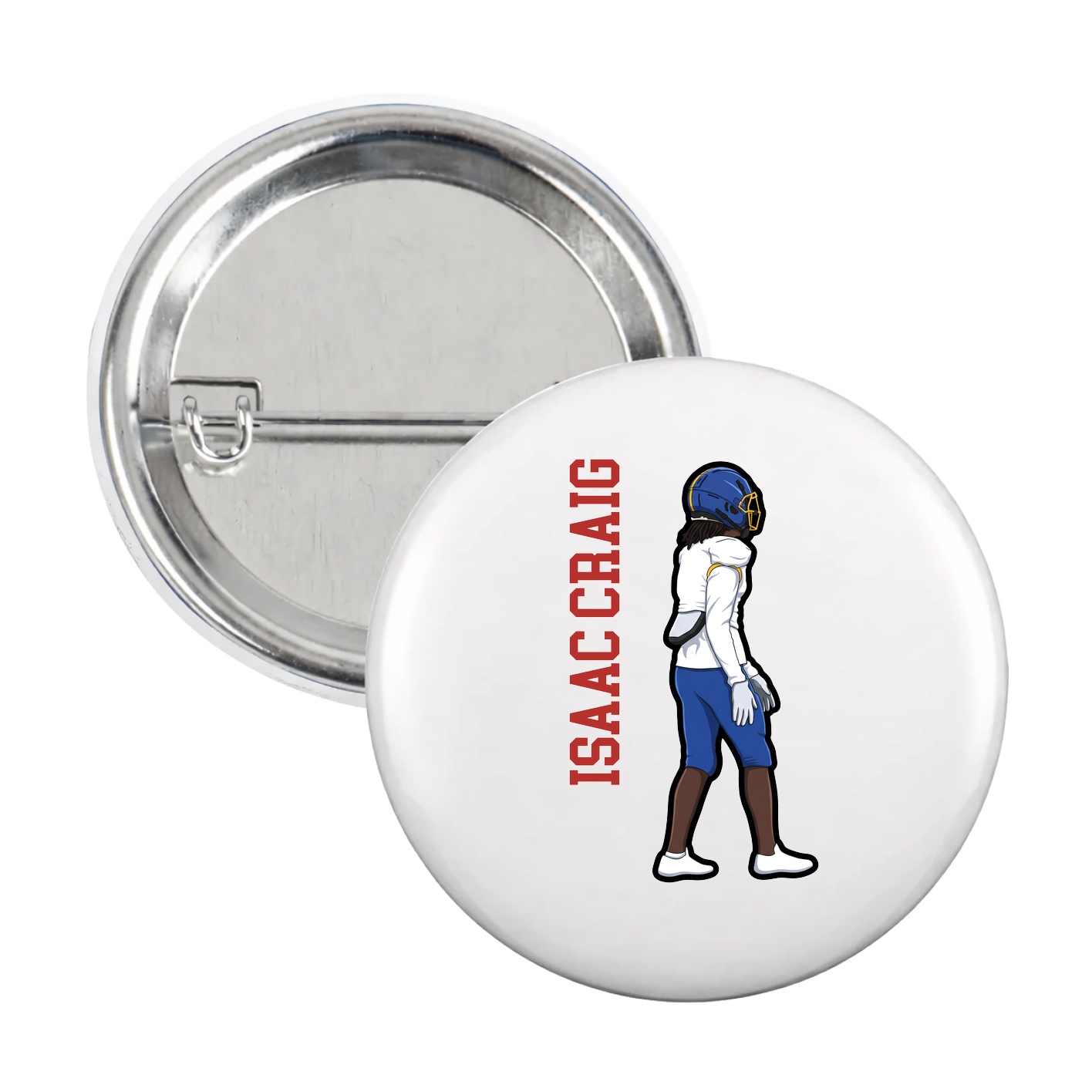Game Day Button — Name Vertical in White
