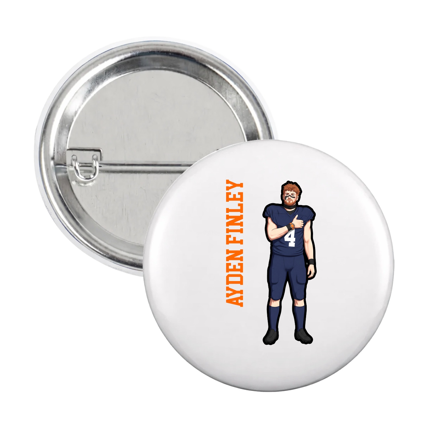 Game Day Button — Name Vertical in White