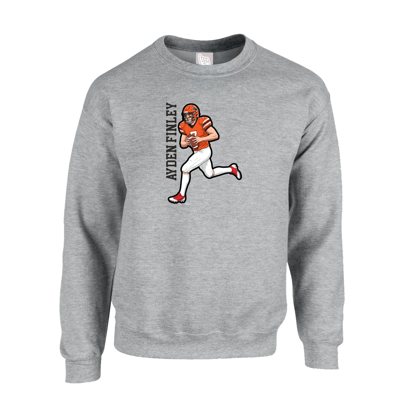 Fleece Crew — Name Vertical in Grey