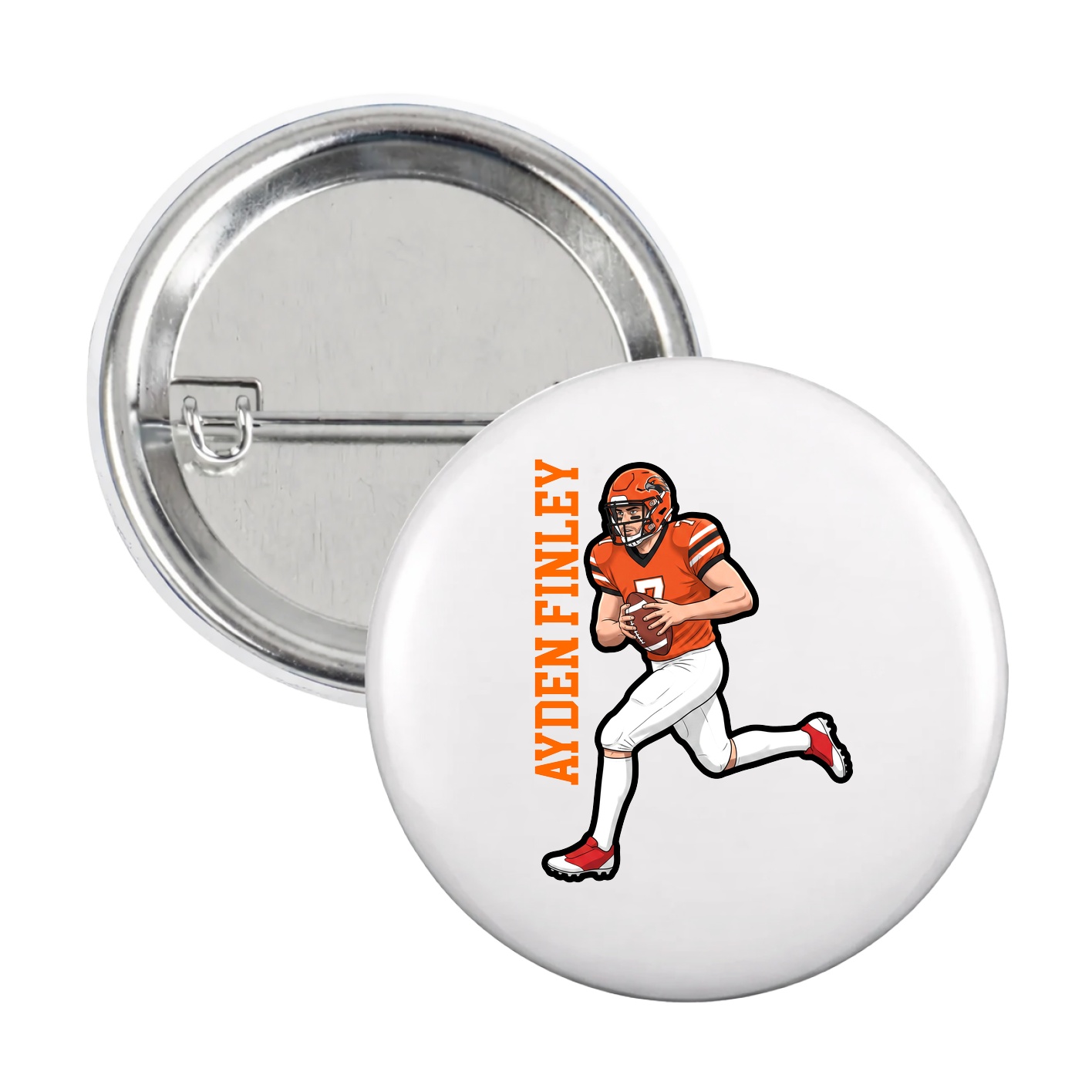 Game Day Button — Name Vertical in White