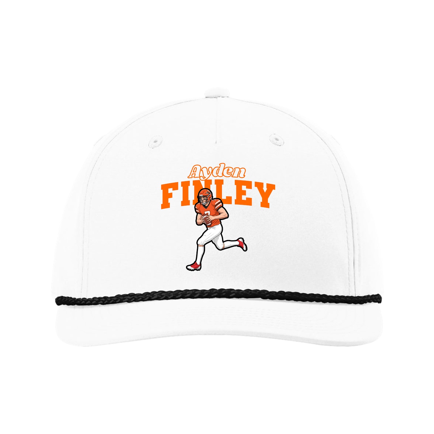 Five-Panel Classic Rope Cap — Name Arch in White