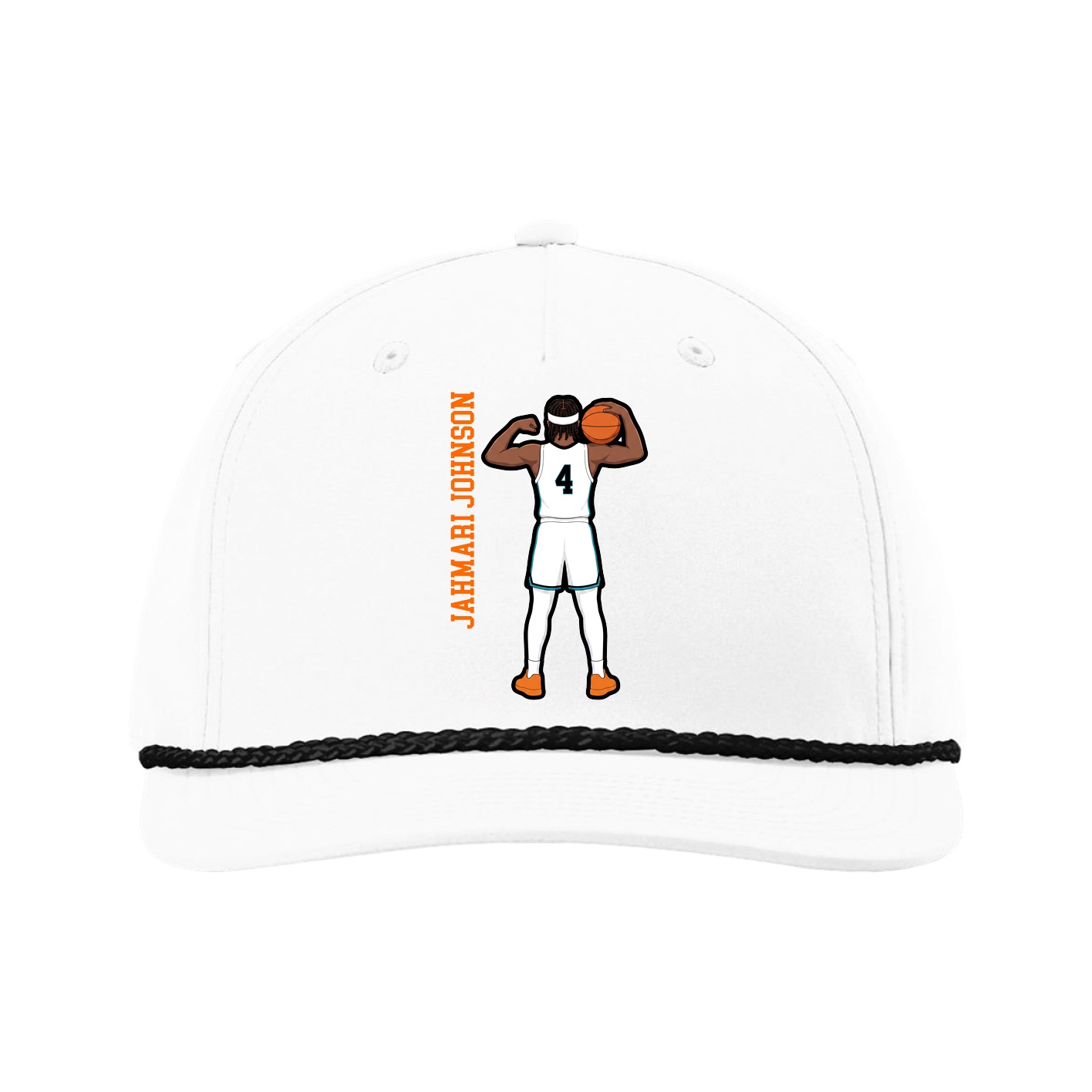 Five-Panel Classic Rope Cap — Name Vertical in White