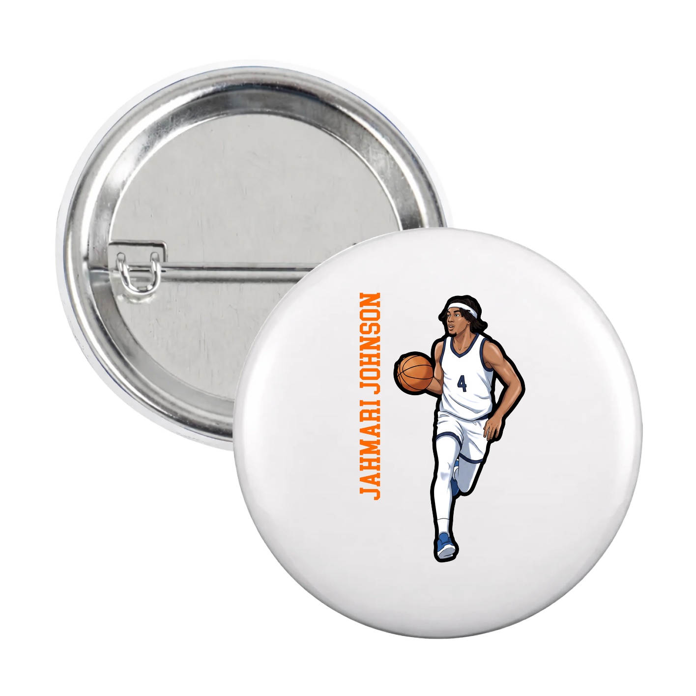 Game Day Button — Name Vertical in White