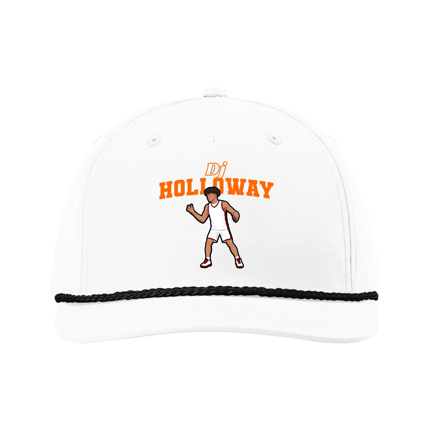 Five-Panel Classic Rope Cap — Name Arch in White