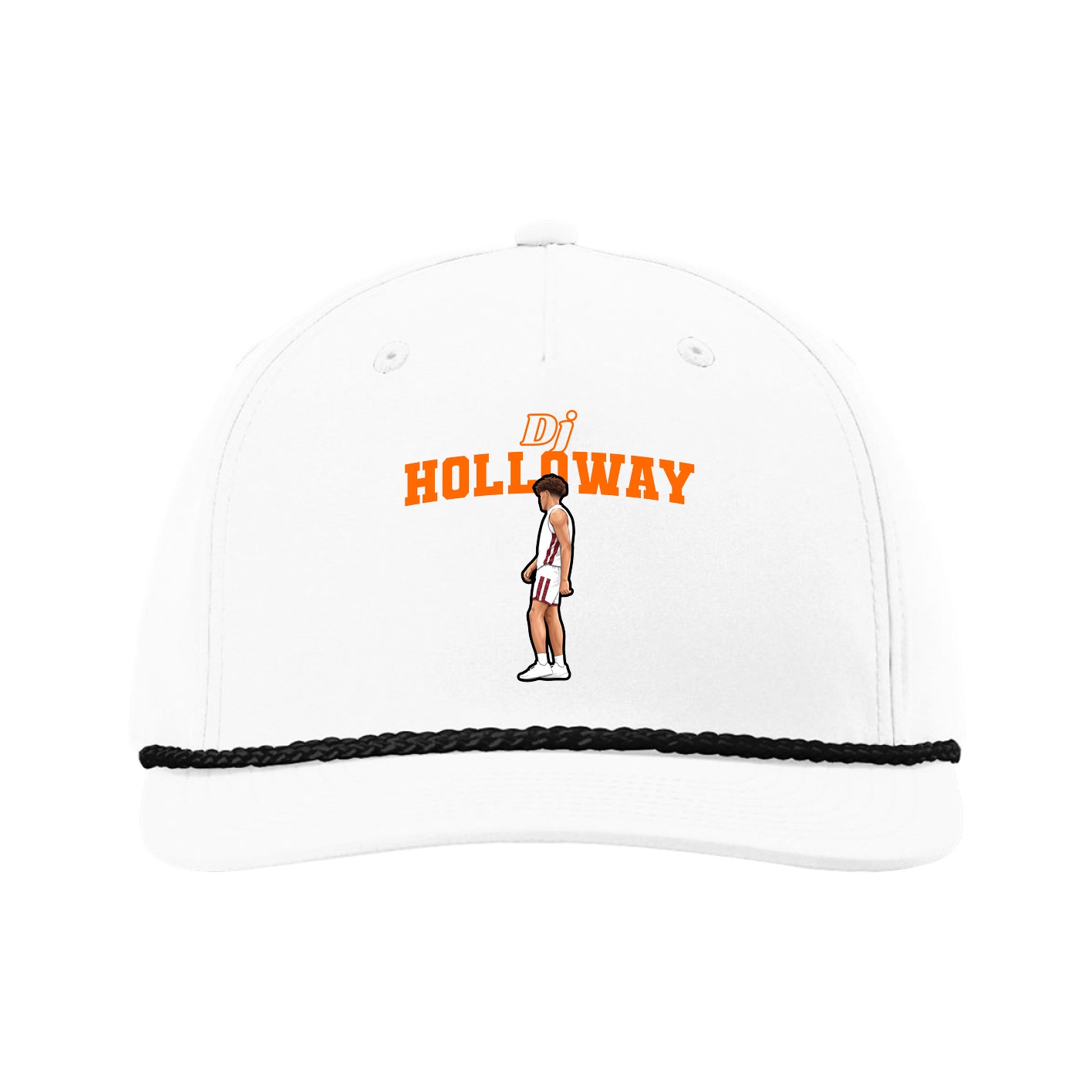 Five-Panel Classic Rope Cap — Name Arch in White