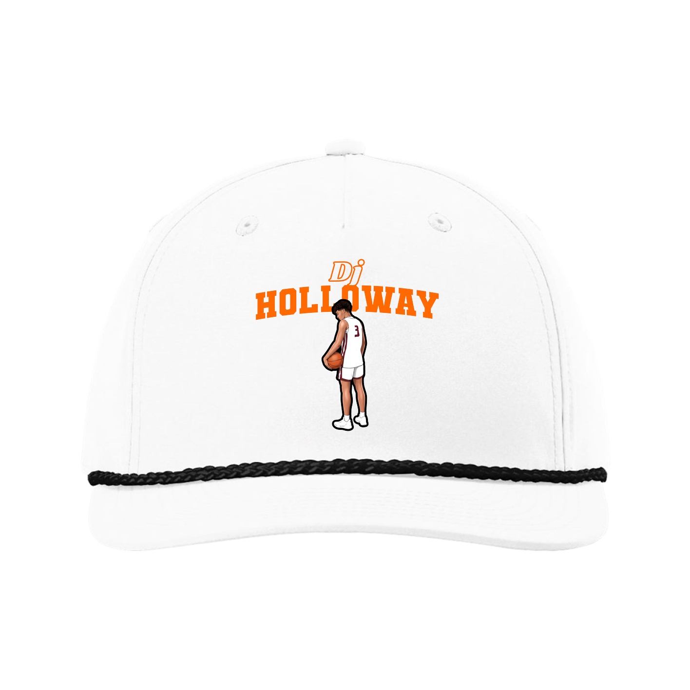 Five-Panel Classic Rope Cap — Name Arch in White