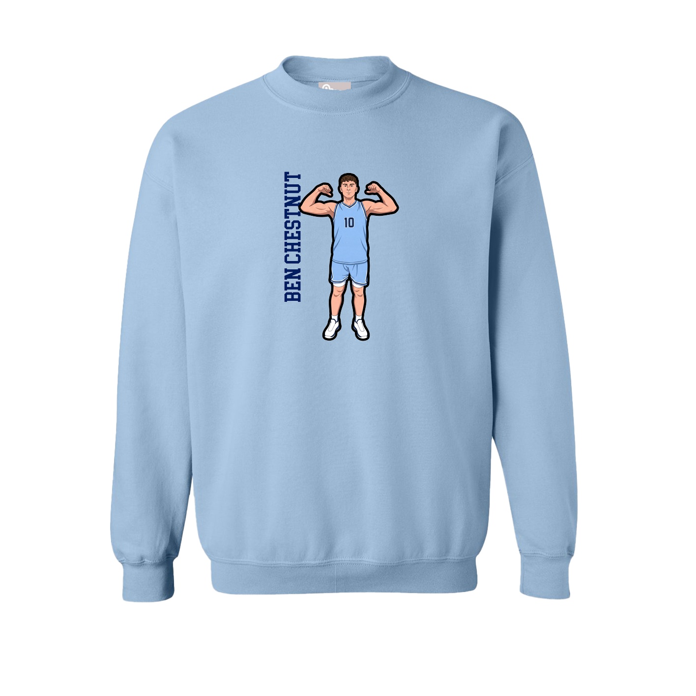 Fleece Crew — Name Vertical in Light Blue