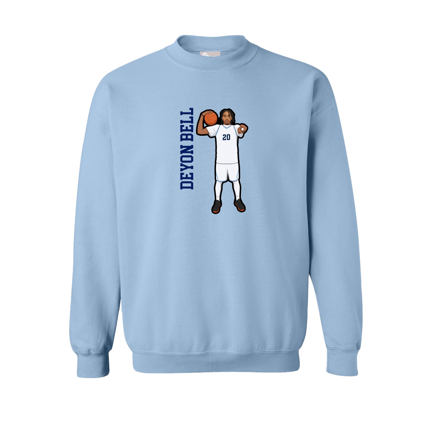 Fleece Crew — Name Vertical in Light Blue