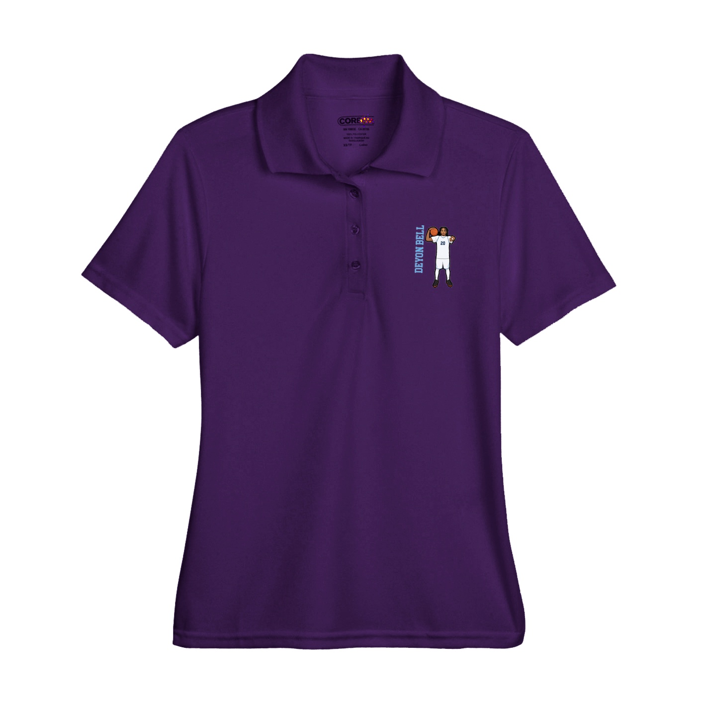 Womens Performance Polo — Name Vertical in Purple