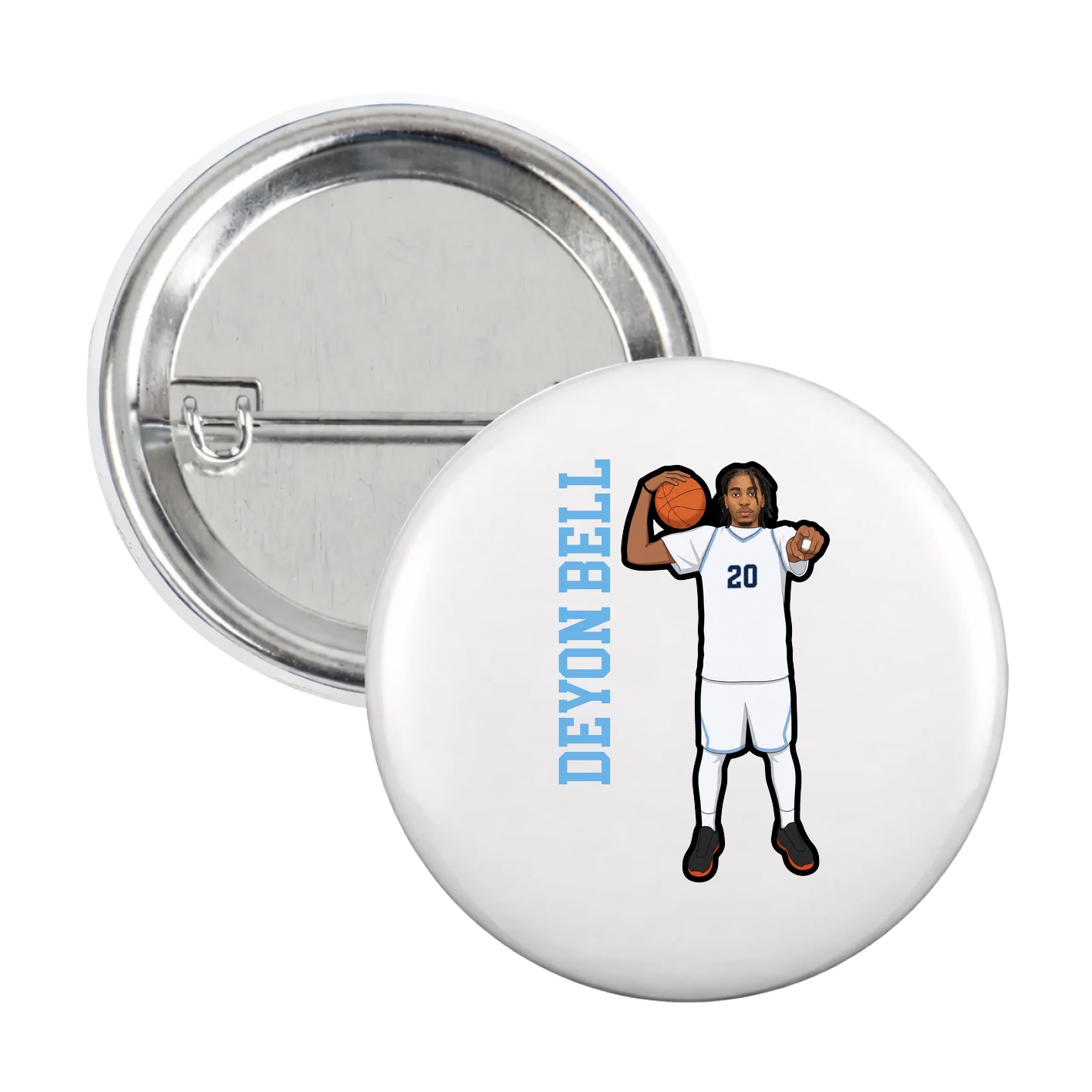 Game Day Button — Name Vertical in White