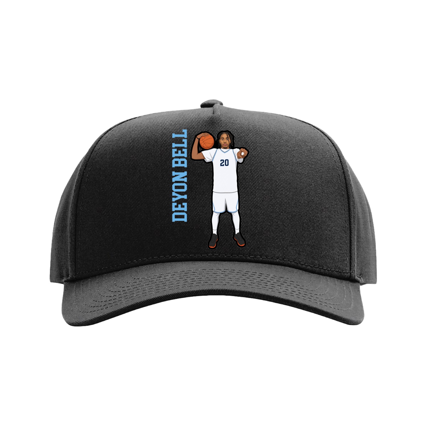 Full Fabric Five-Panel Champ Cap — Name Vertical in Black