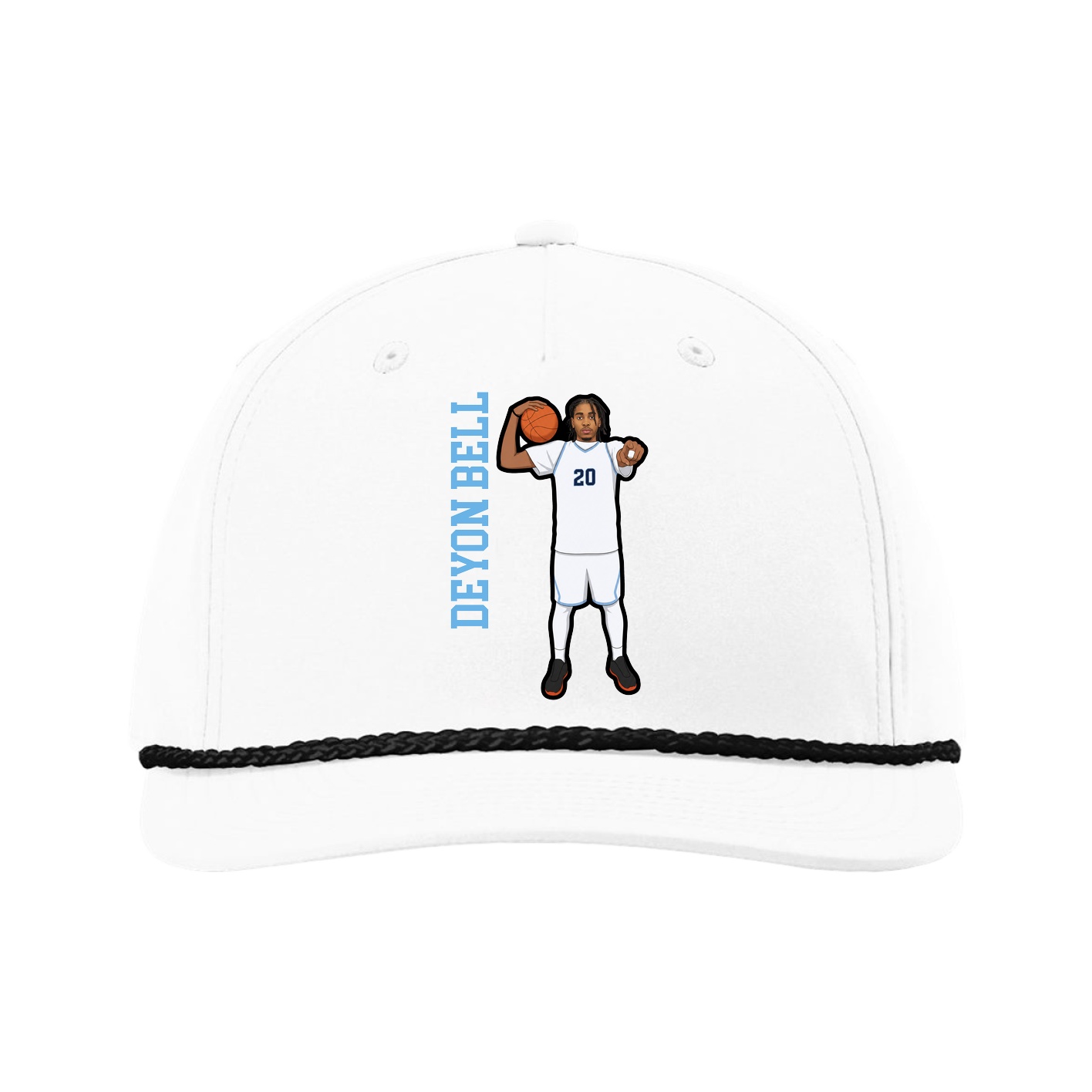 Five-Panel Classic Rope Cap — Name Vertical in White