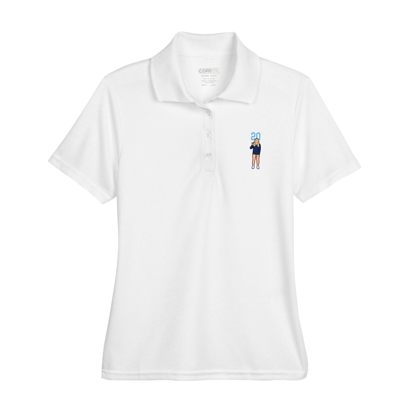 Womens Performance Polo — Number Top in White